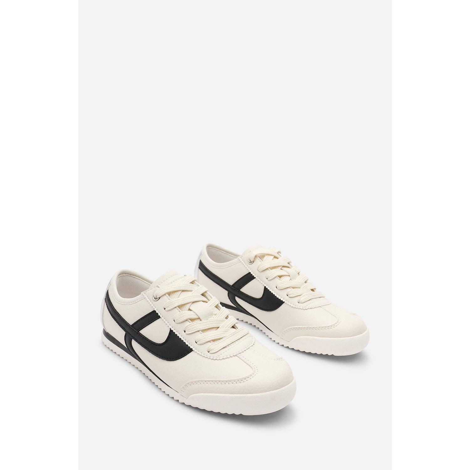 Beige/Black - Wheres That From - Court Lace up Trainer with Stripe detail - 4