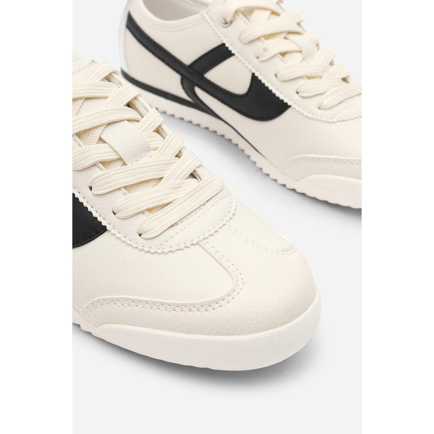 Beige/Black - Wheres That From - Court Lace up Trainer with Stripe detail - 5