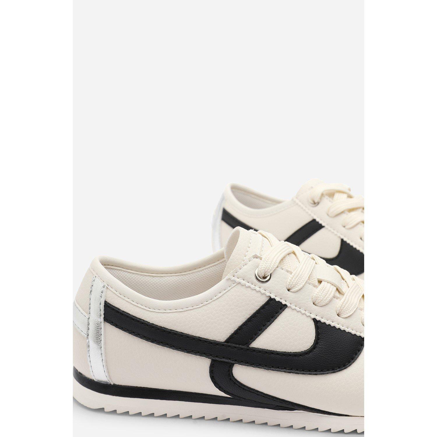 Beige/Black - Wheres That From - Court Lace up Trainer with Stripe detail - 6