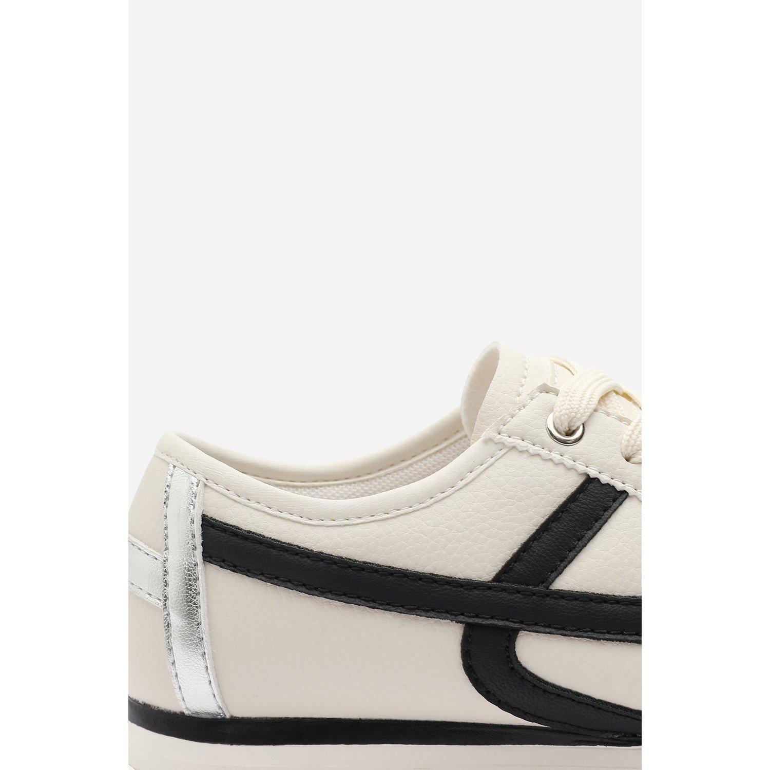 Beige/Black - Wheres That From - Court Lace up Trainer with Stripe detail - 7