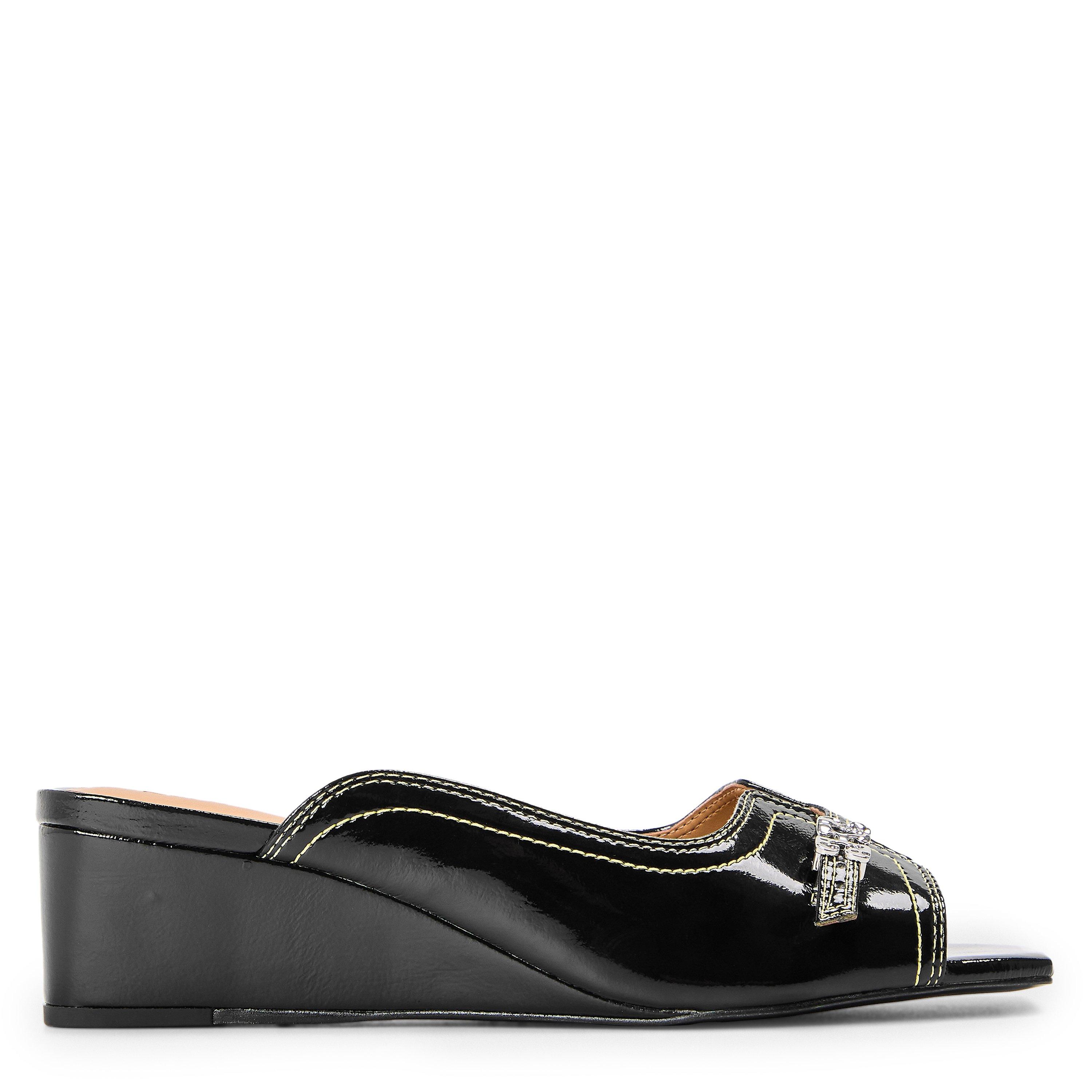 Black - Ganni - Women's Wedge Ml Sand Heeled Mules - 1
