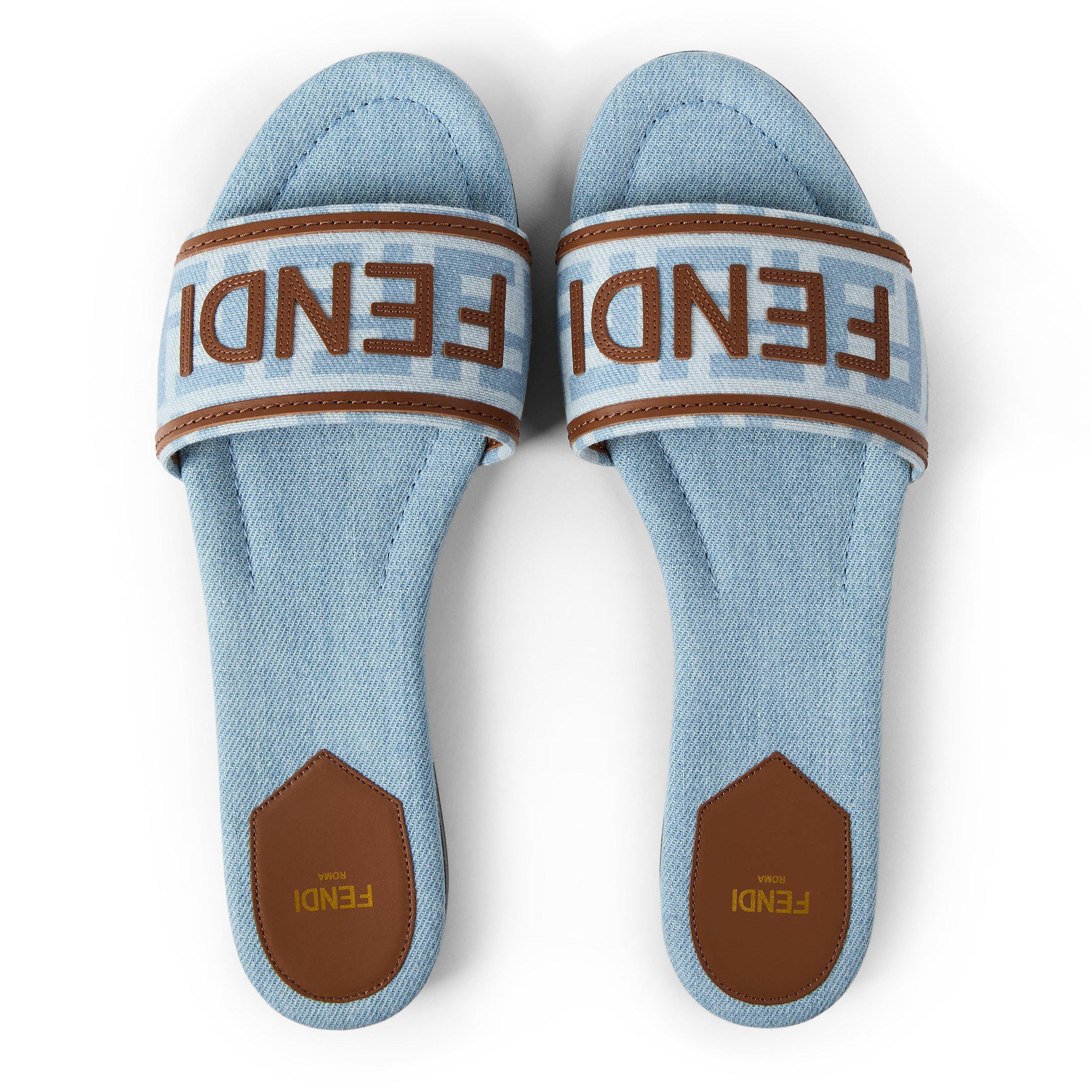 Denim Sellier - Fendi - Women's Denim Slide Flat Sandals - 4