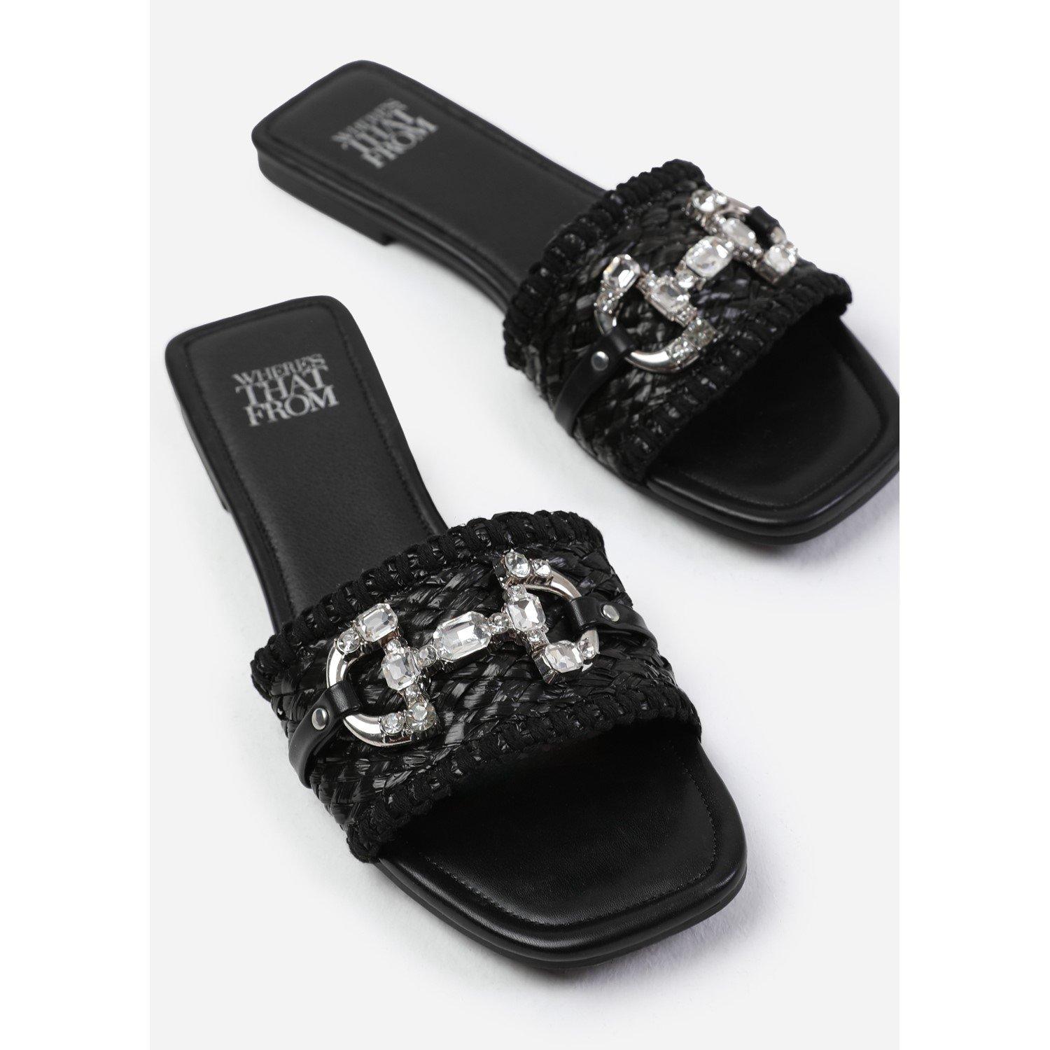 Black - Wheres That From - Women's Metal Horsebit Flat Sandal - 3
