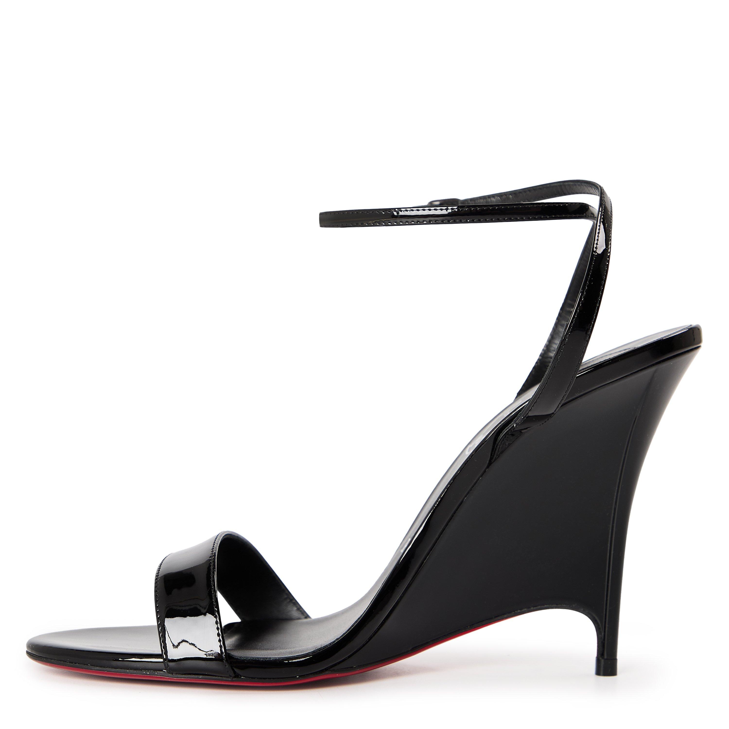 Black - Christian Louboutin - Women's Zeezeenella 100 Patent Leather Wedge Sandals - 2