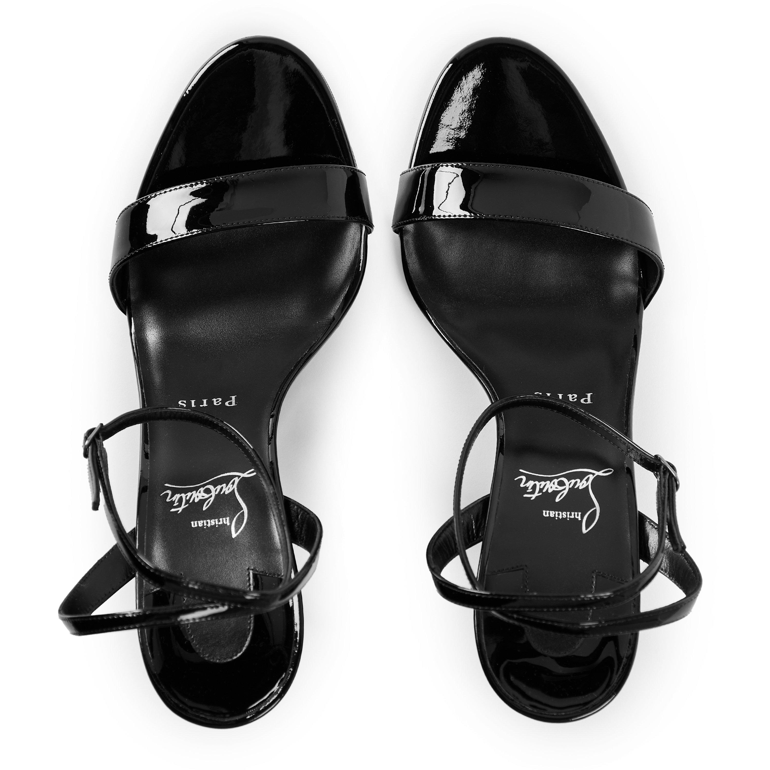 Black - Christian Louboutin - Women's Zeezeenella 100 Patent Leather Wedge Sandals - 5