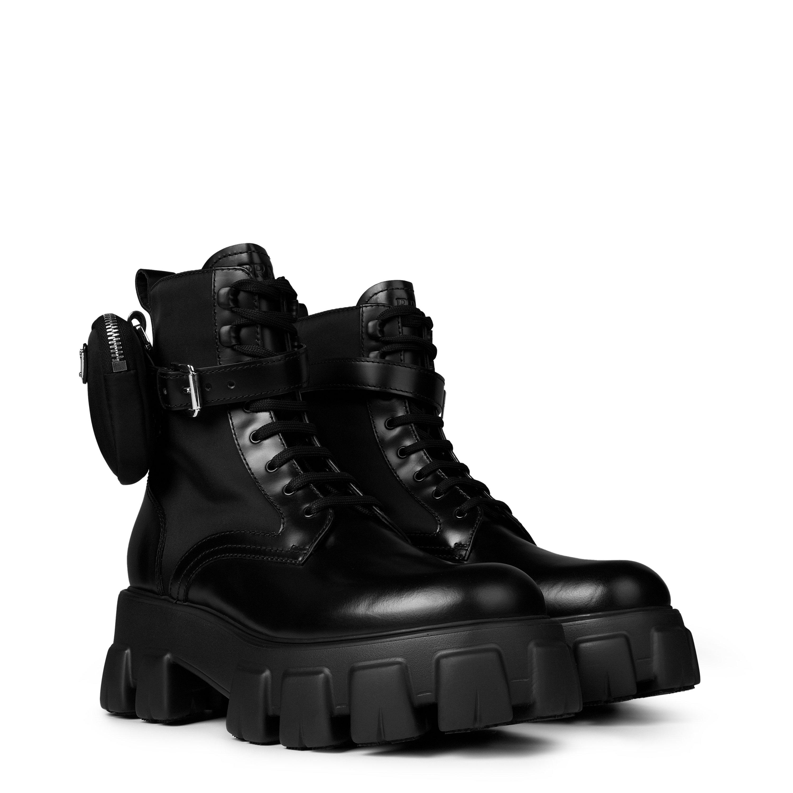 Black F0002 - Prada - Women'S Mono Leather Combat Boots - 4