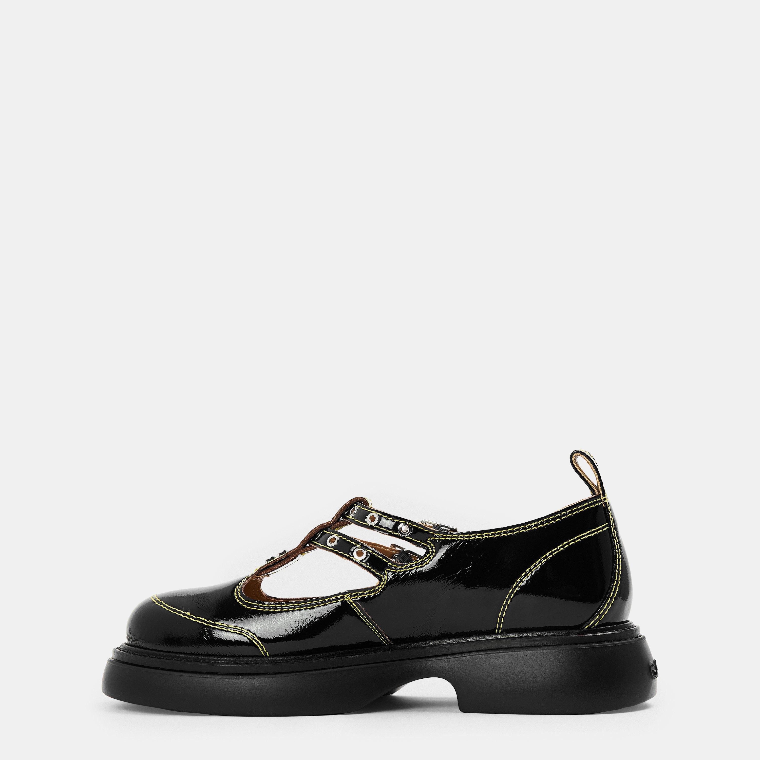 Black - Ganni - Women's Jane Leather Mary Janes - 2