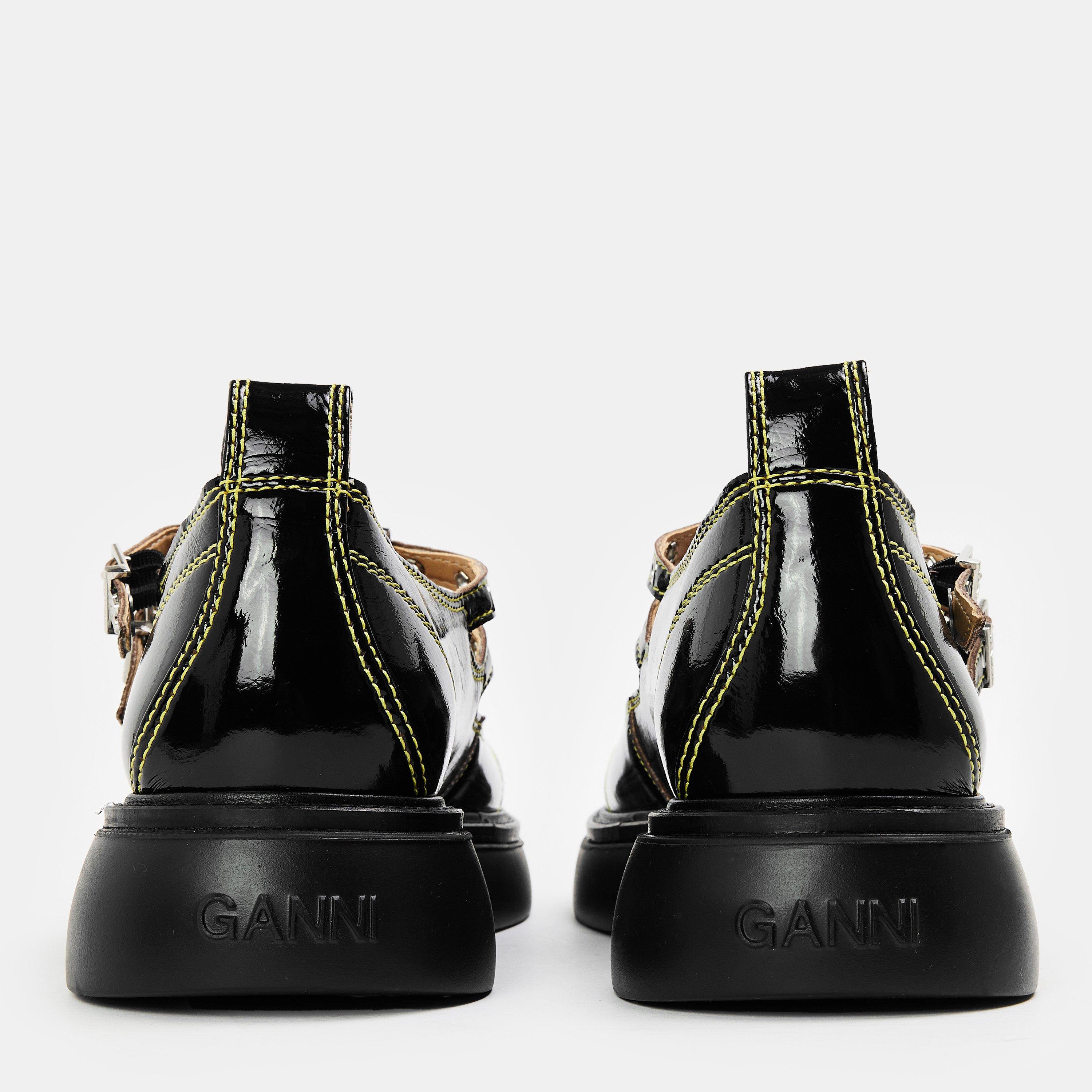 Black - Ganni - Women's Jane Leather Mary Janes - 4