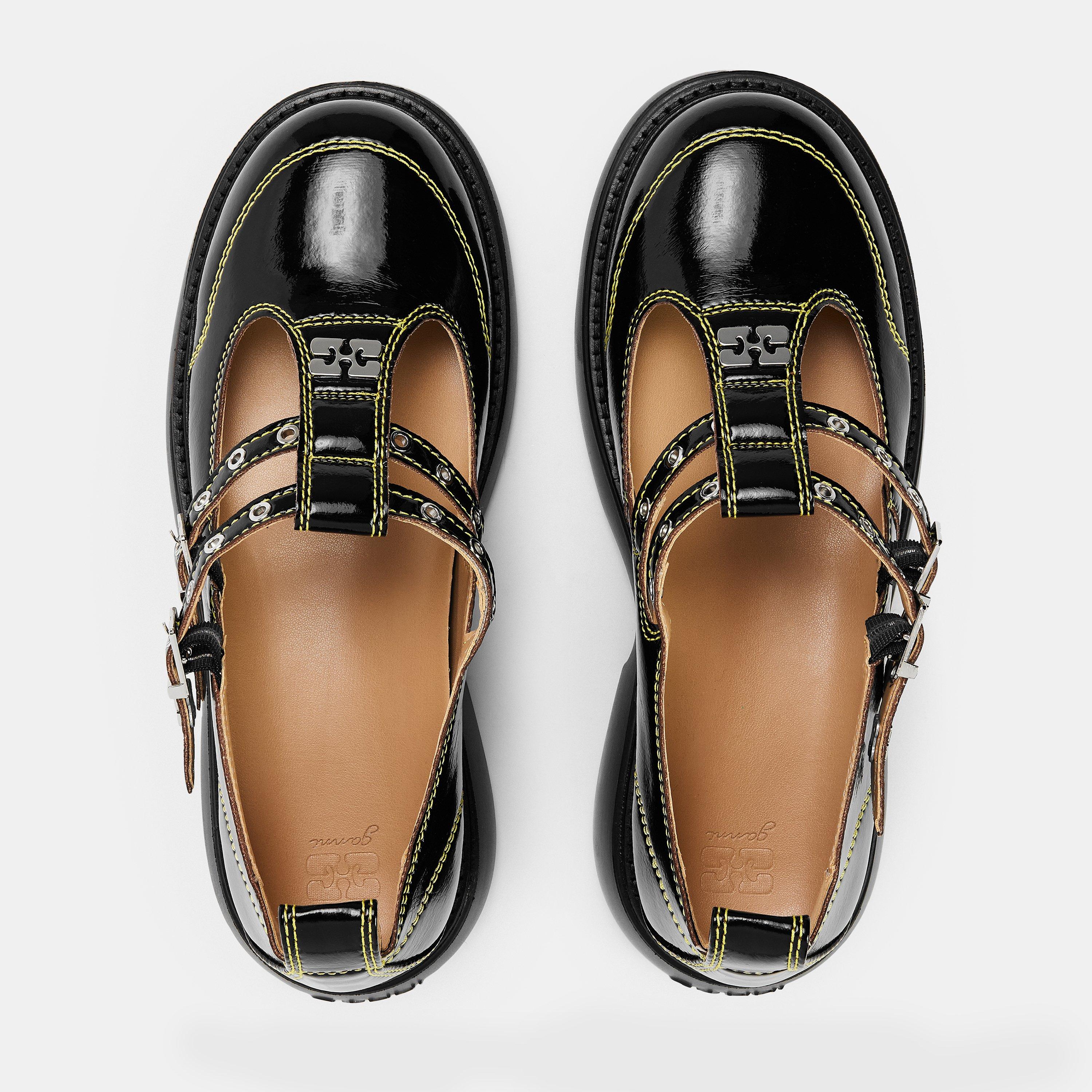 Black - Ganni - Women's Jane Leather Mary Janes - 5