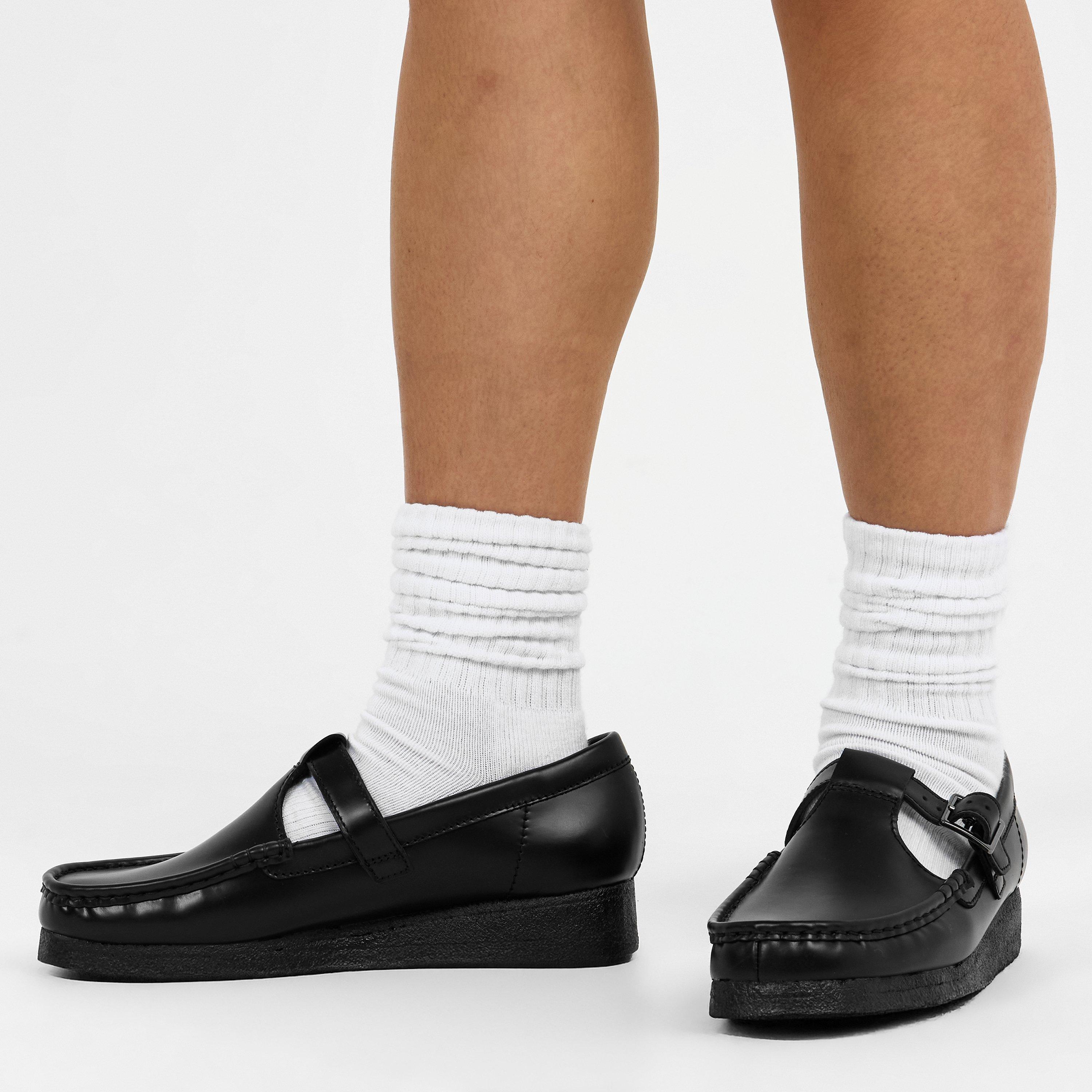 Black Hi Shine - Clarks Originals - Women's Wallabee TBar Mary Janes - 3