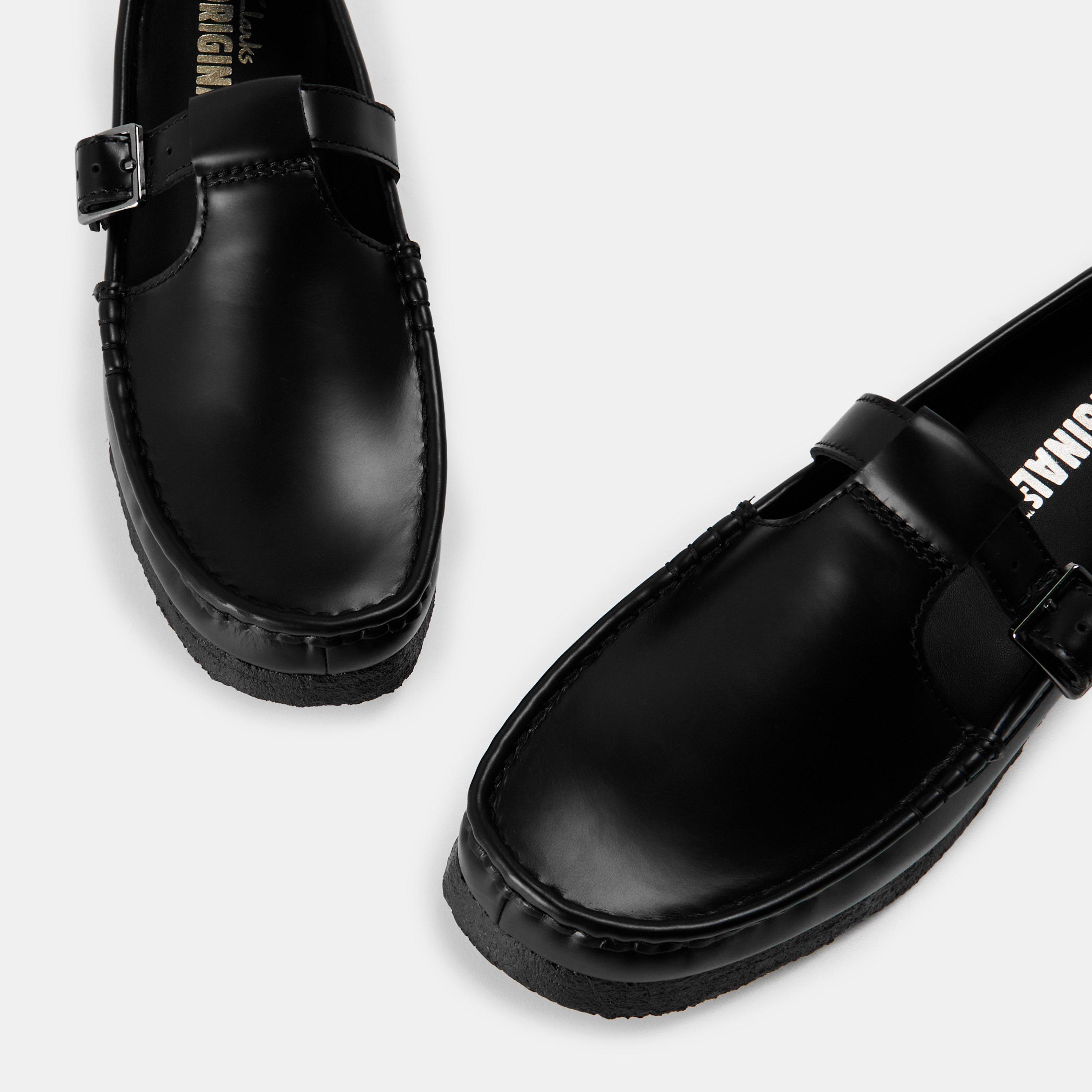 Black Hi Shine - Clarks Originals - Women's Wallabee TBar Mary Janes - 4