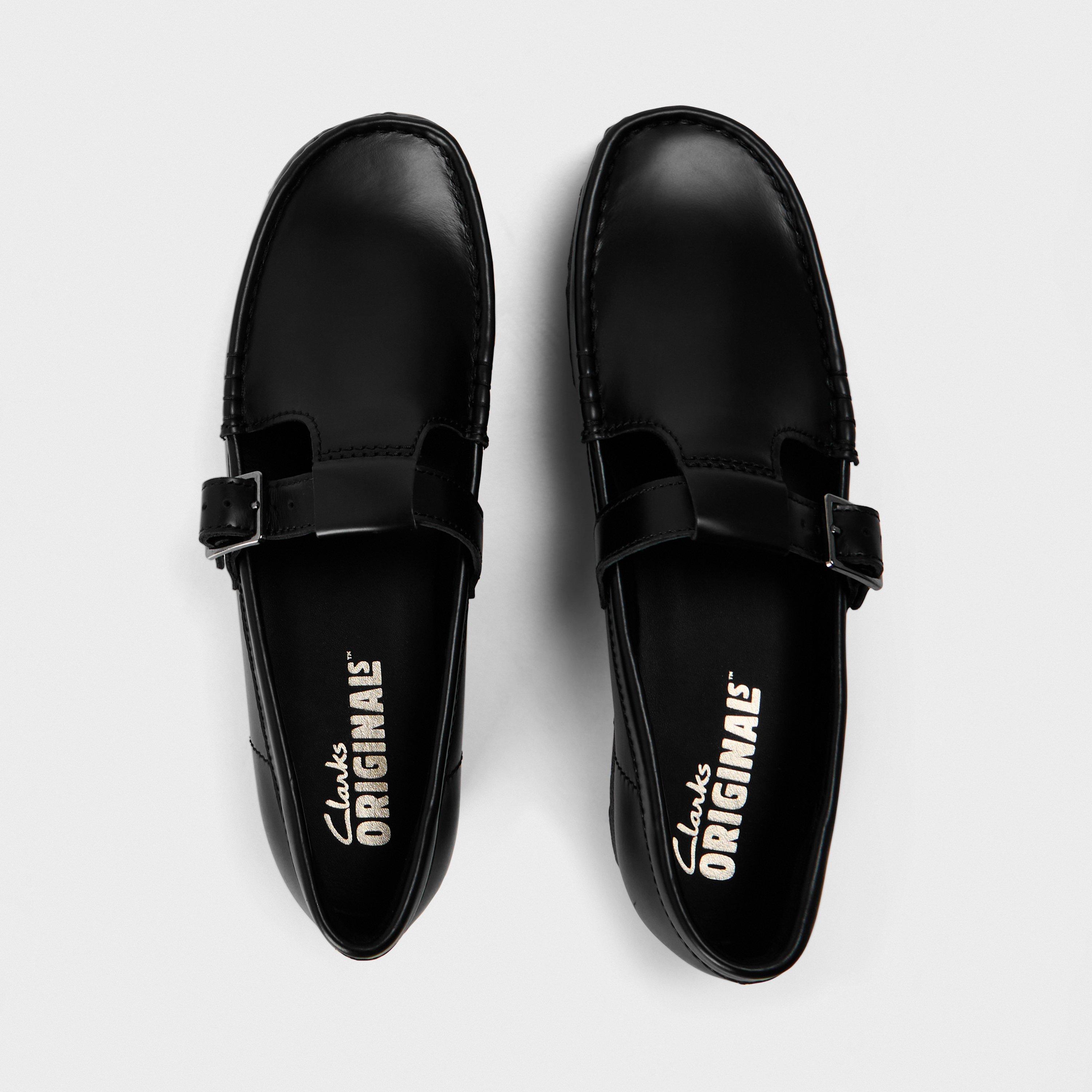 Black Hi Shine - Clarks Originals - Women's Wallabee TBar Mary Janes - 5