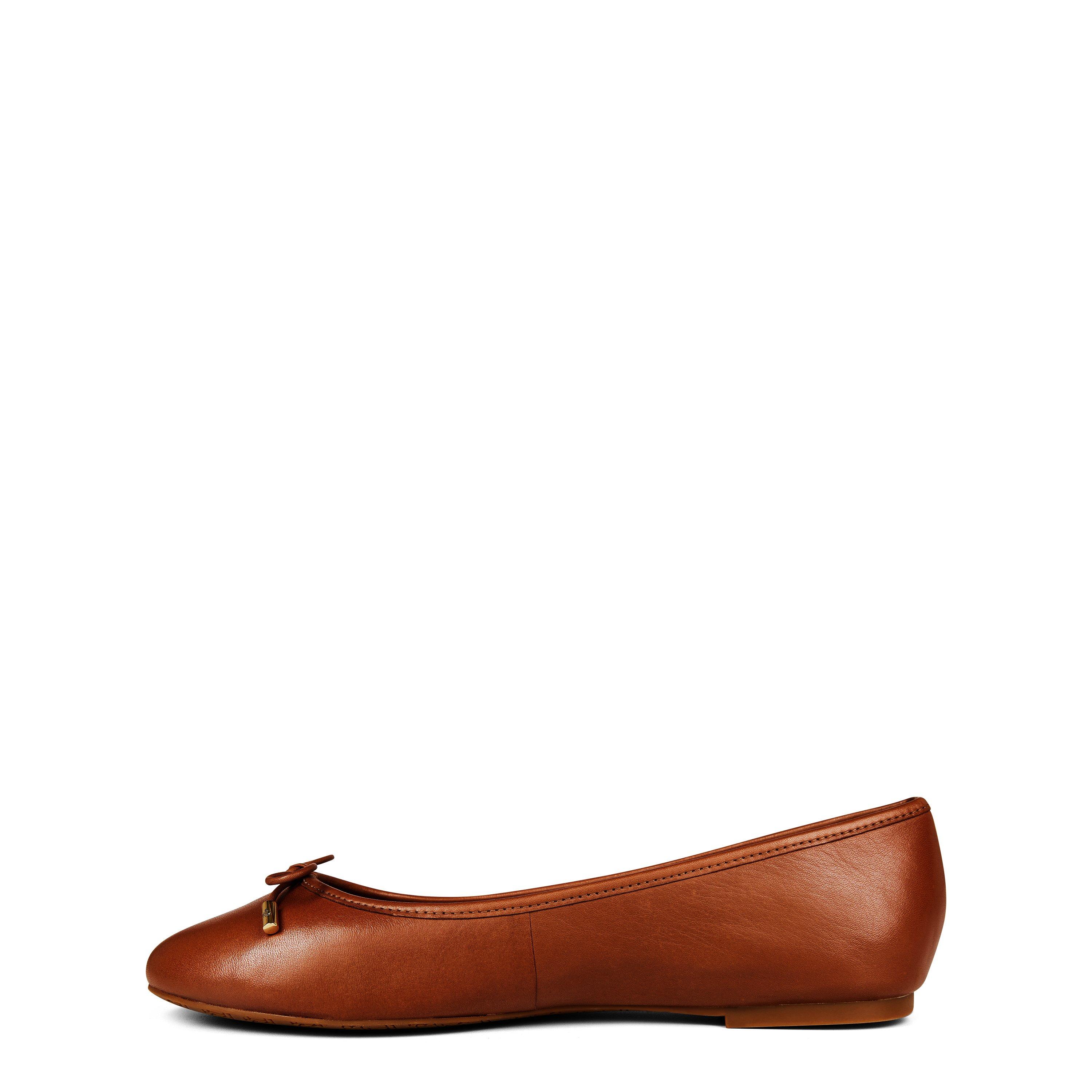 Deep Saddle Tan - Lauren by Ralph Lauren - Women's Jayna Leather Slip On Ballet Pumps - 3