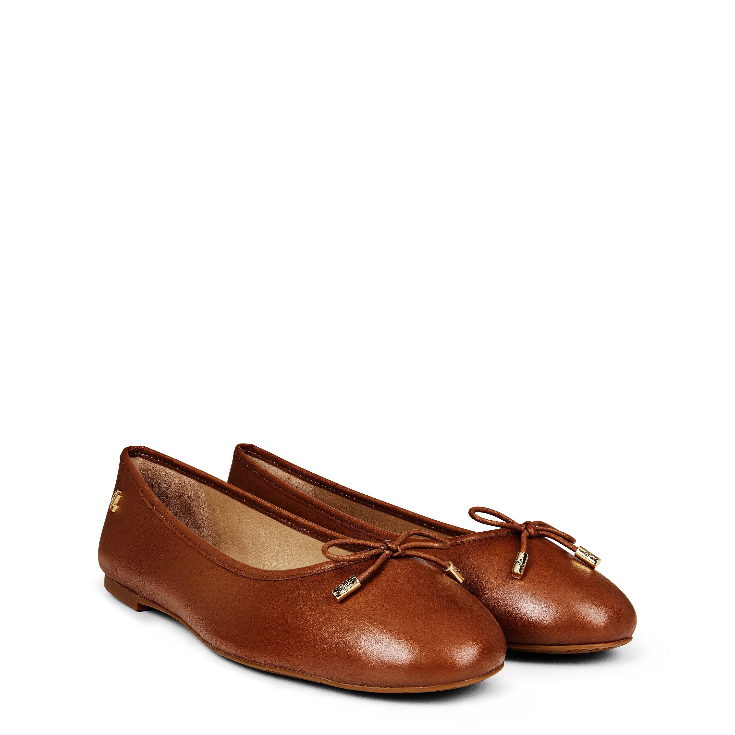 Deep Saddle Tan - Lauren by Ralph Lauren - Women's Jayna Leather Slip On Ballet Pumps - 4