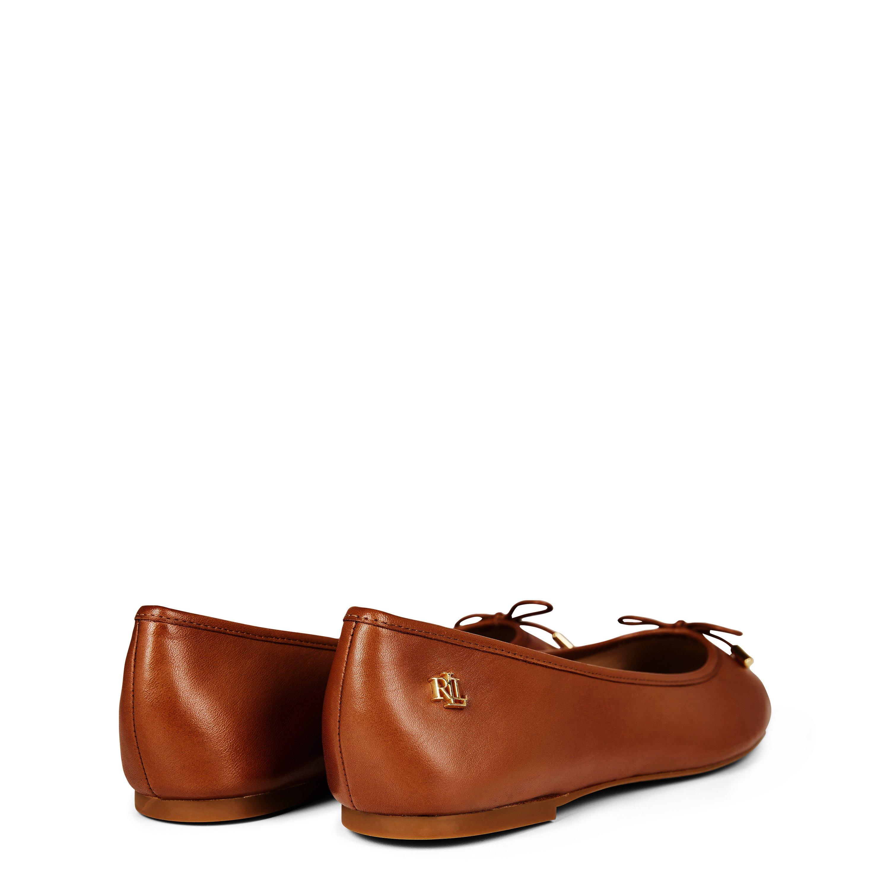 Deep Saddle Tan - Lauren by Ralph Lauren - Women's Jayna Leather Slip On Ballet Pumps - 5