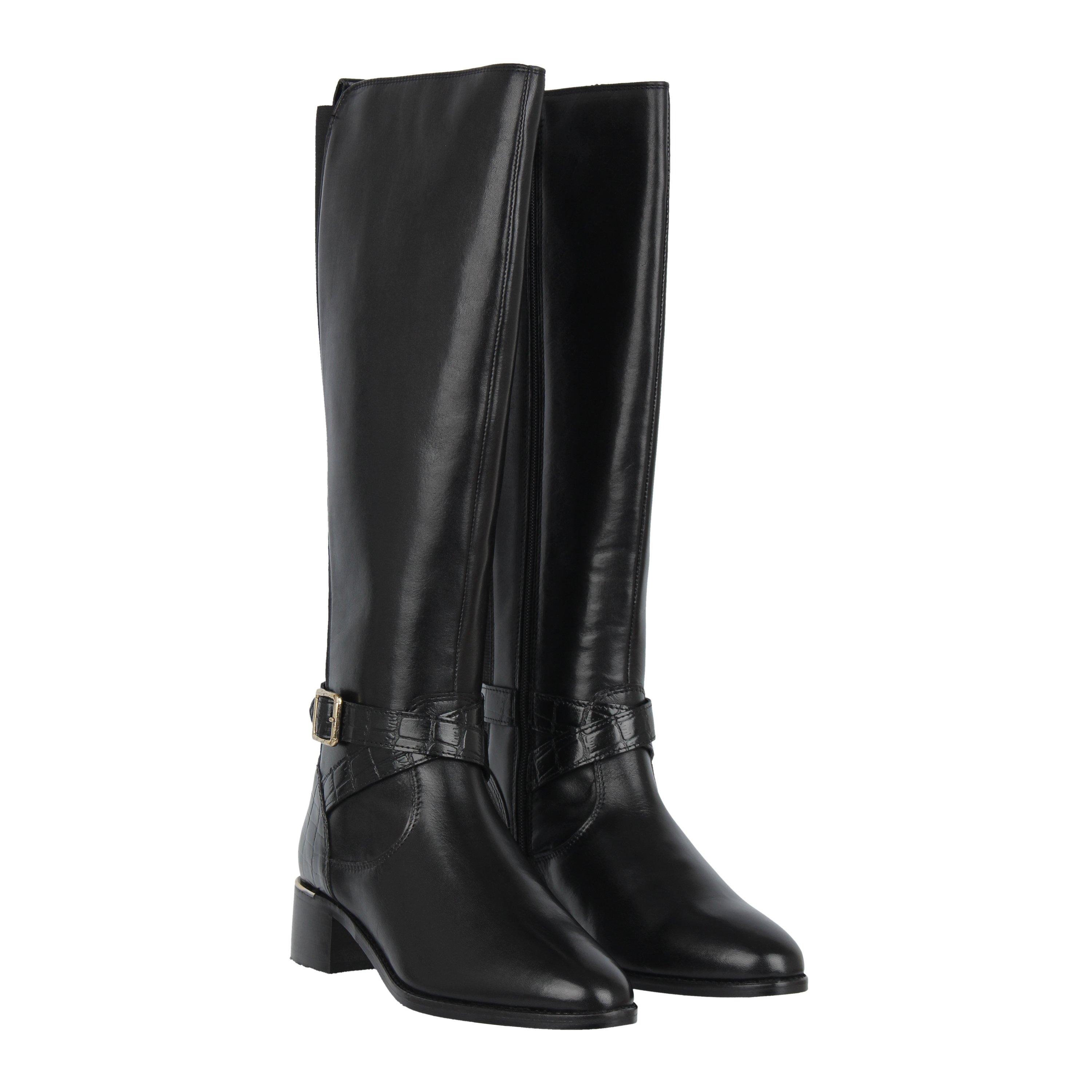 Schwarz - Biba - Leather Croc Knee High Boot - 3
