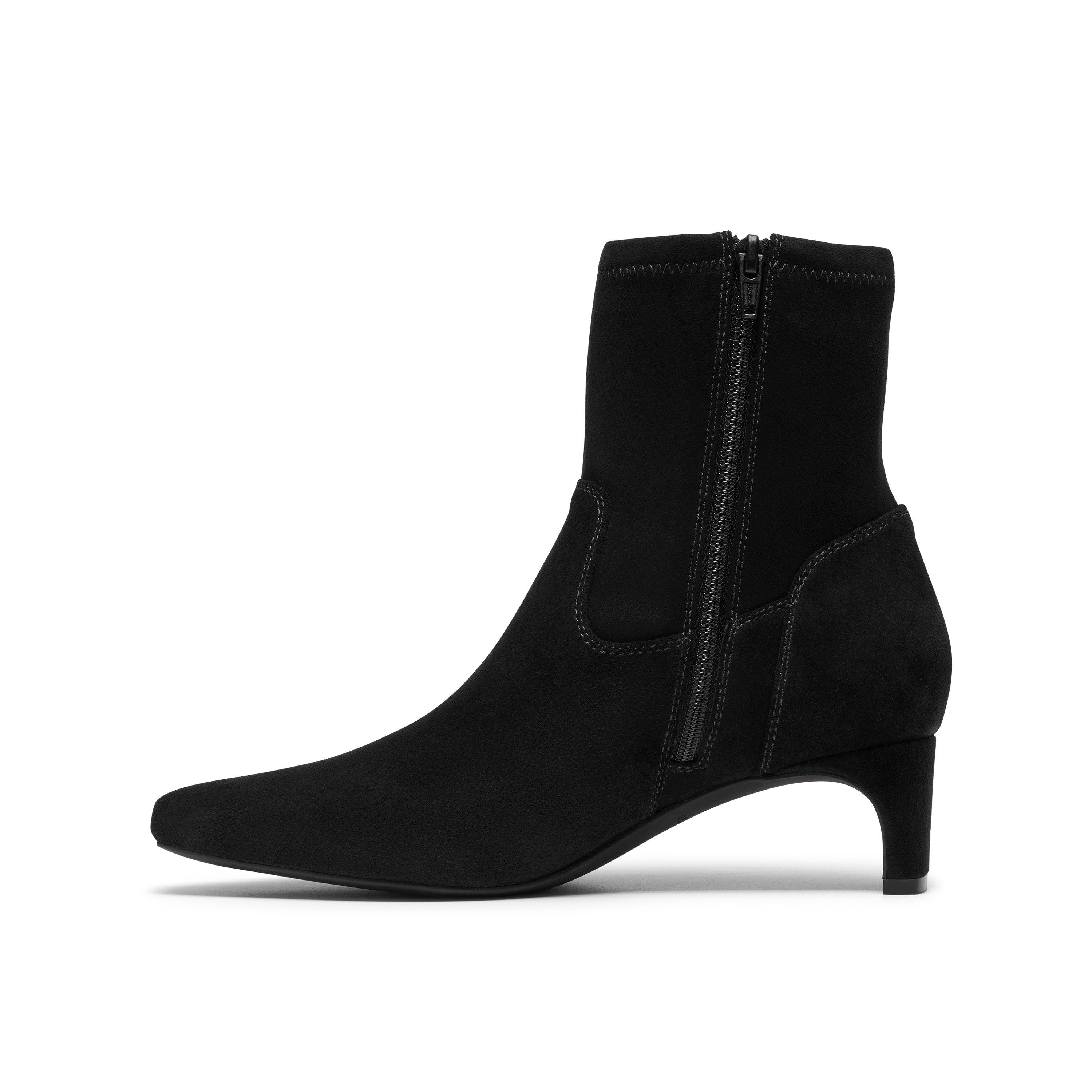 Black - Clarks - Women's Edina Stretch Suede Heeled Ankle Boots - 2