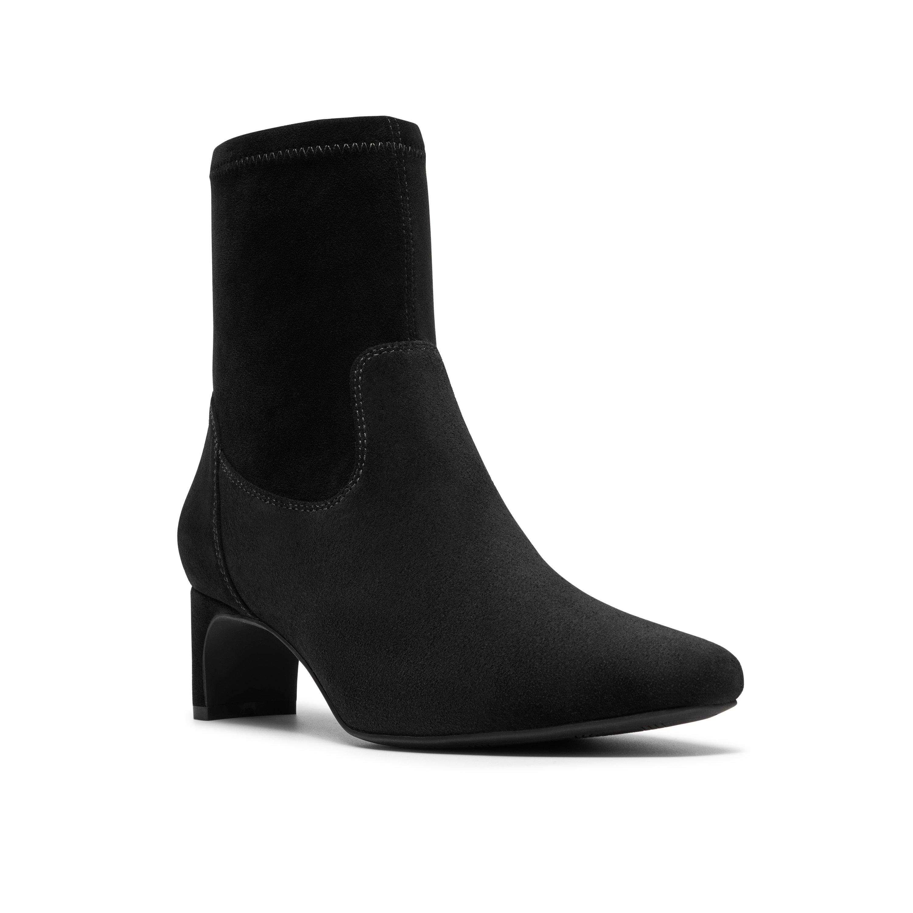 Black - Clarks - Women's Edina Stretch Suede Heeled Ankle Boots - 4