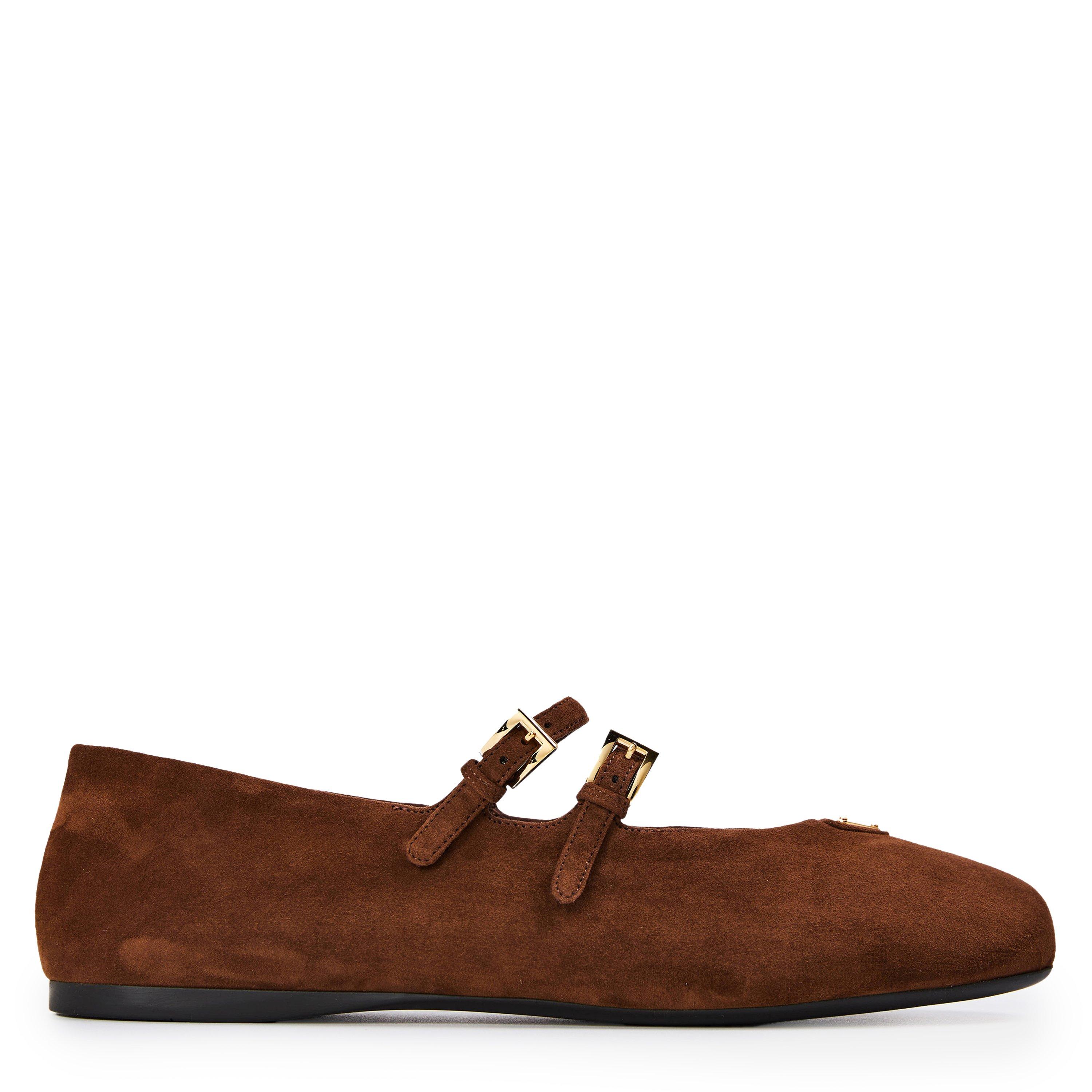Cacao Suede - Prada - Two Strap Mary Jane Ballerina - 1