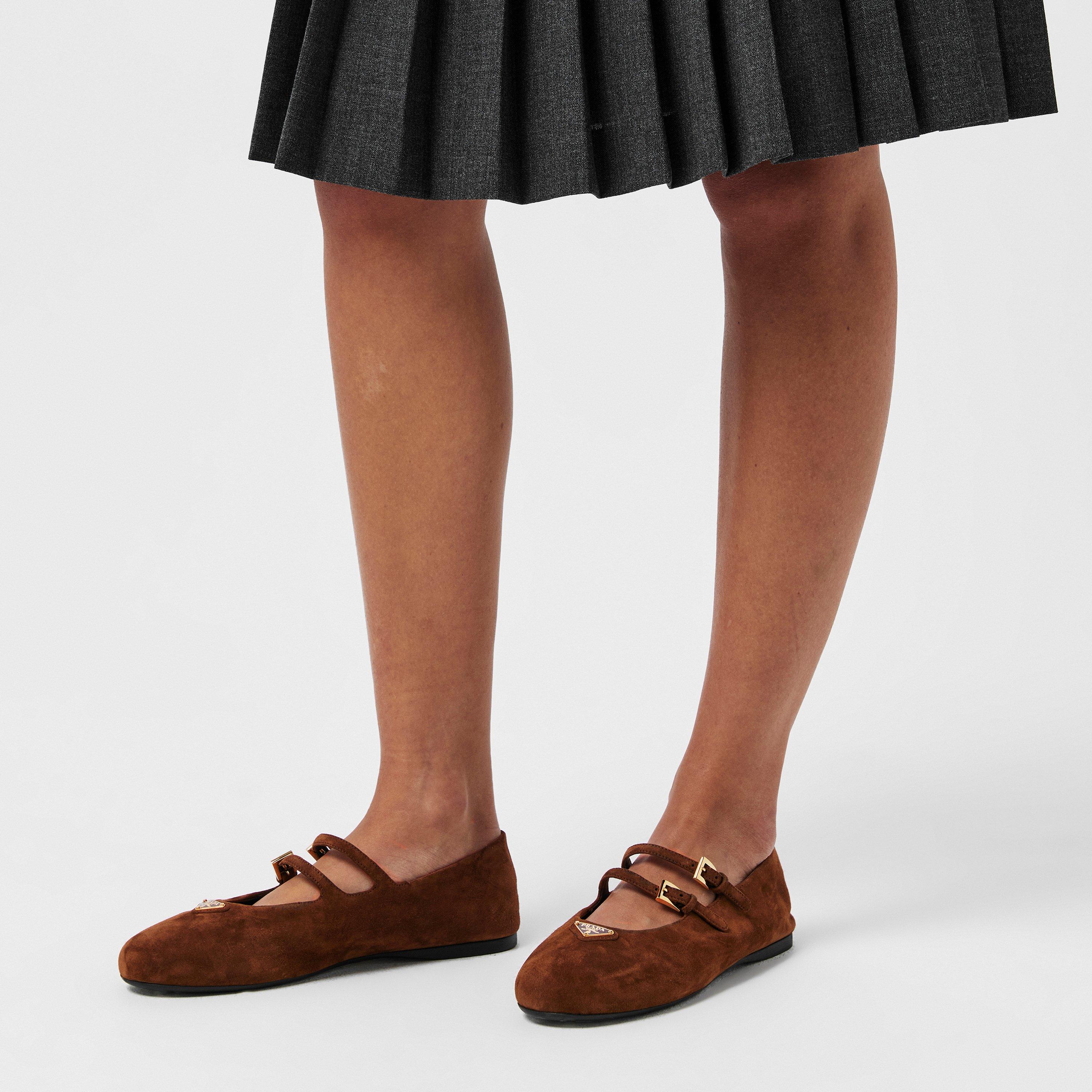 Cacao Suede - Prada - Two Strap Mary Jane Ballerina - 3