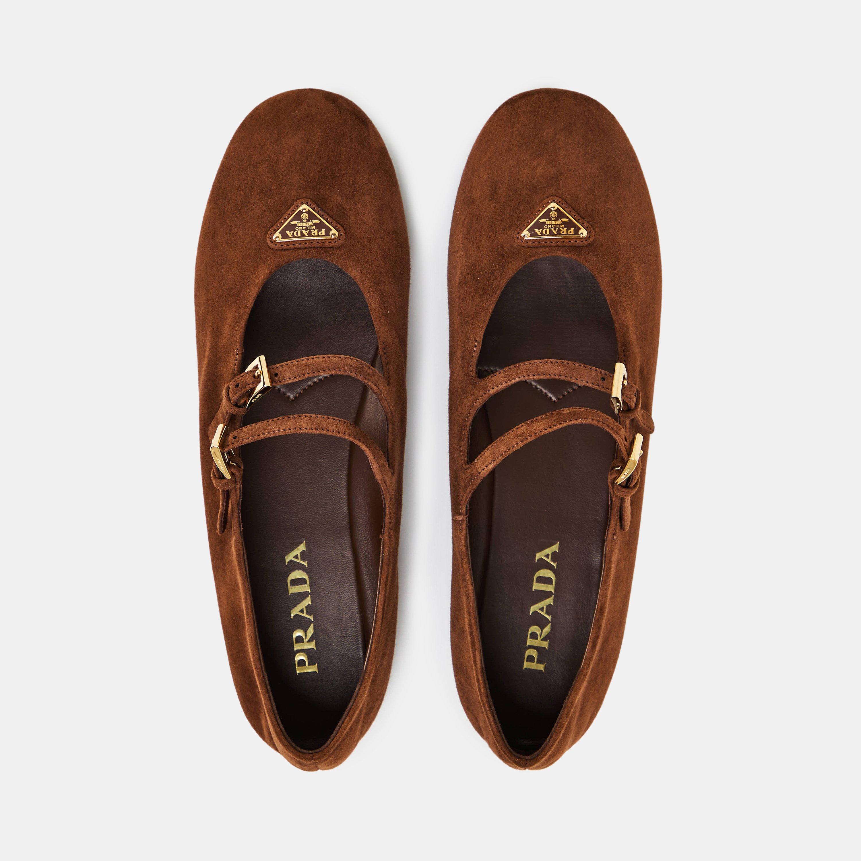 Cacao Suede - Prada - Two Strap Mary Jane Ballerina - 5