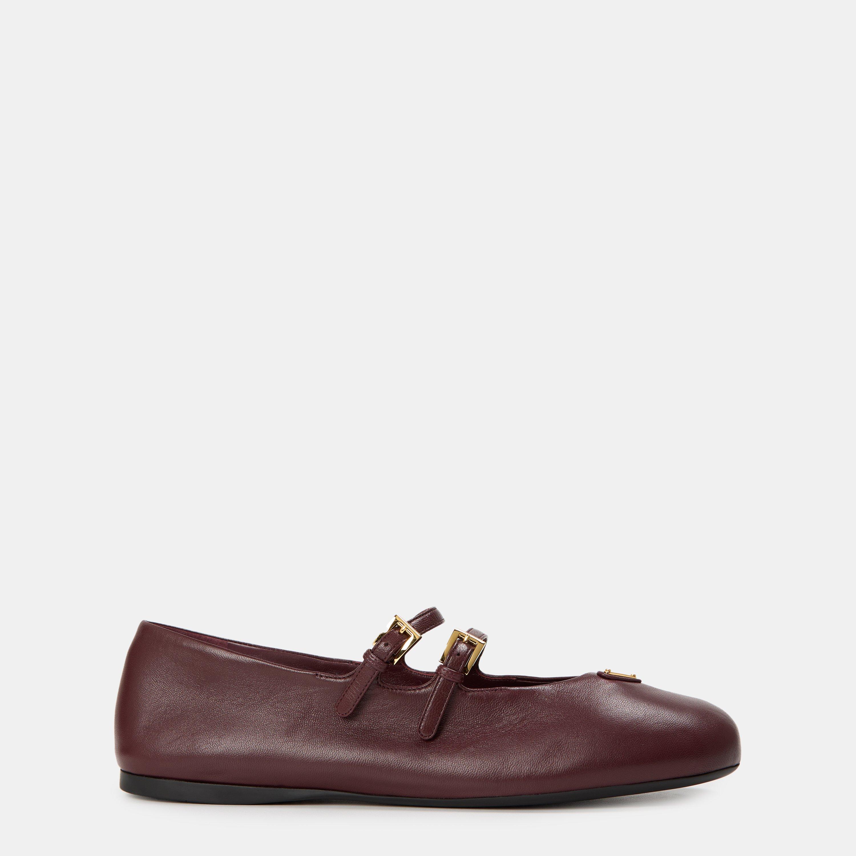 Prada Two Strap Mary Jane Ballerina - Bordeaux - Size 5 (38)