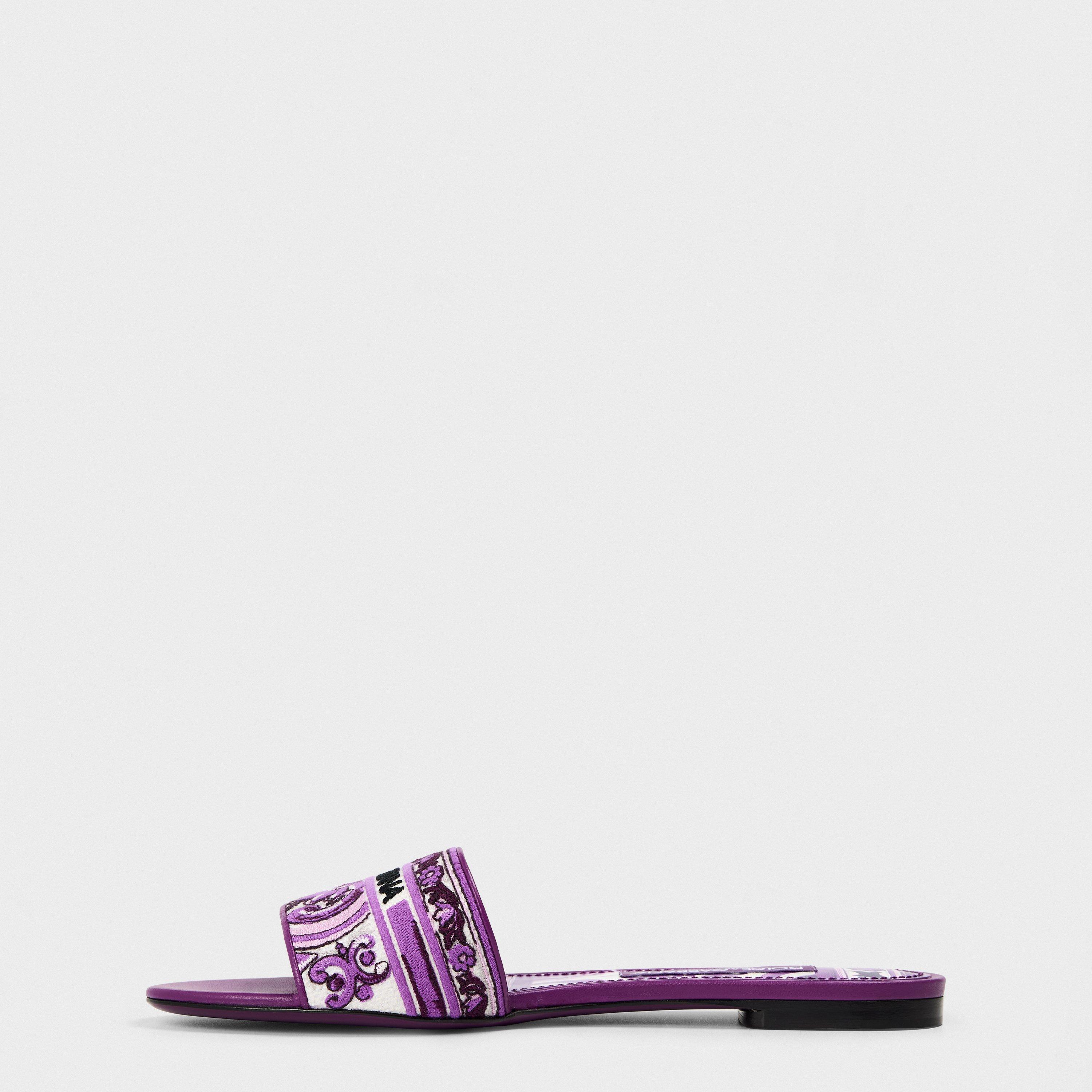 White Purple - Dolce and Gabbana - Embroidered Majolica Logo Sandals - 2
