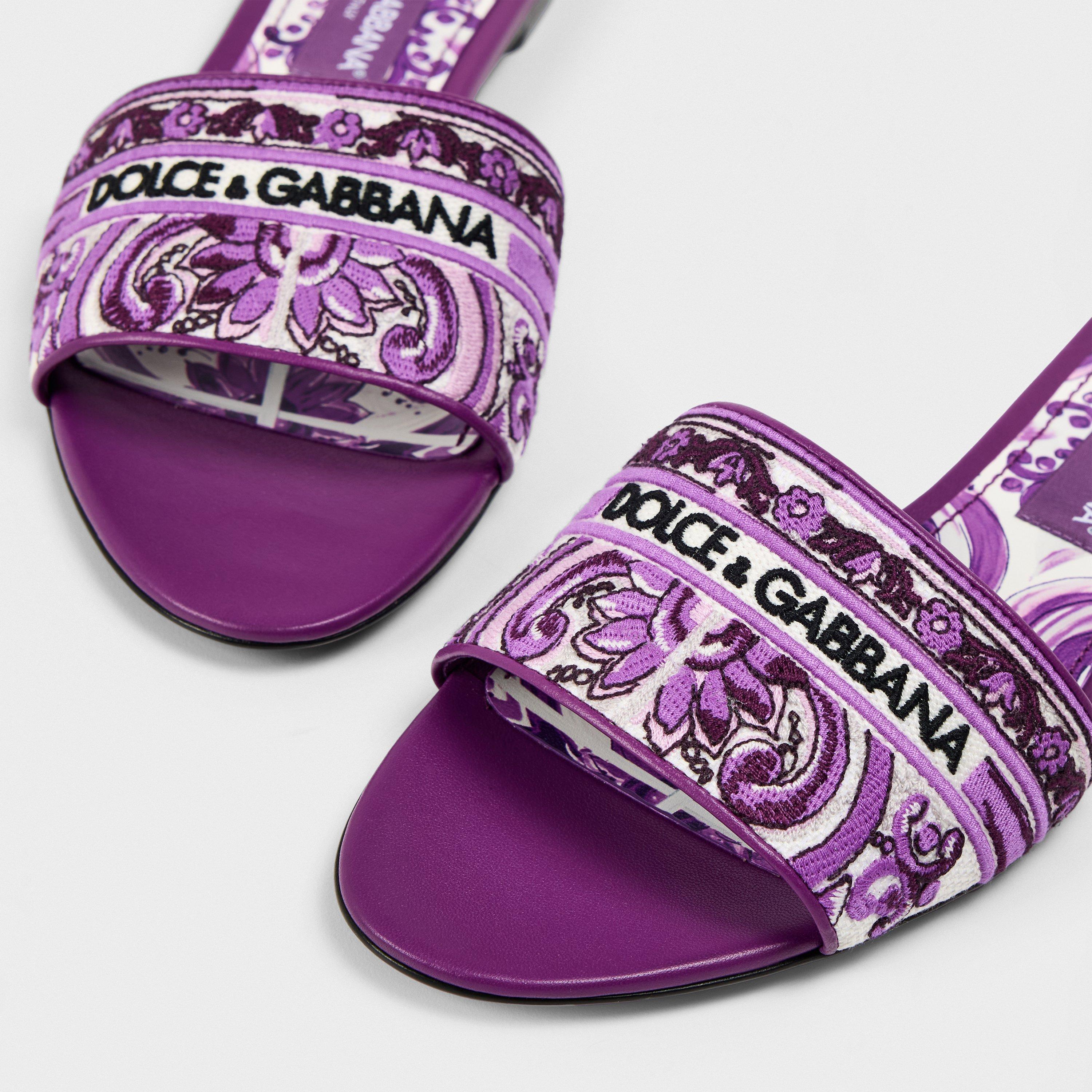 White Purple - Dolce and Gabbana - Embroidered Majolica Logo Sandals - 4