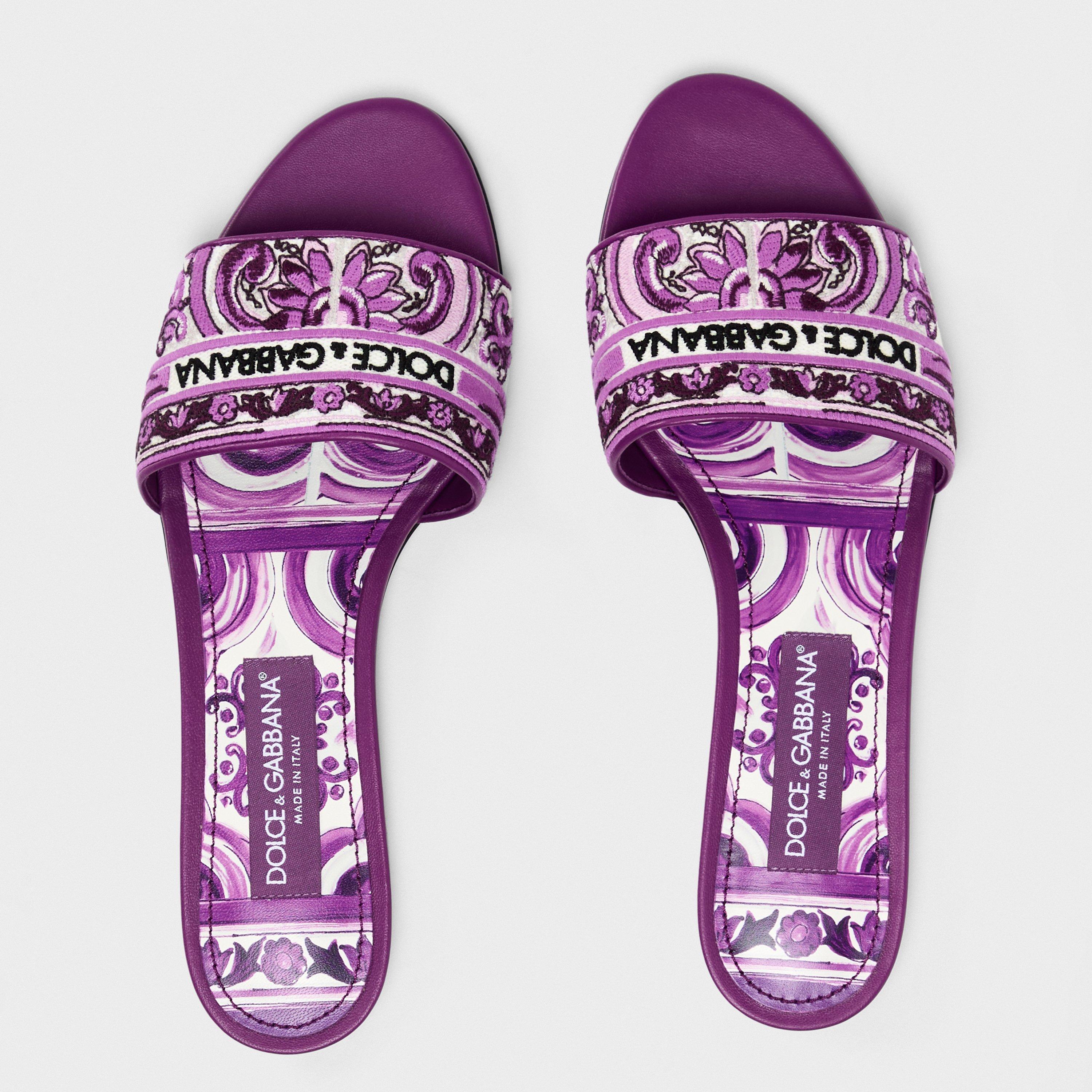 White Purple - Dolce and Gabbana - Embroidered Majolica Logo Sandals - 5