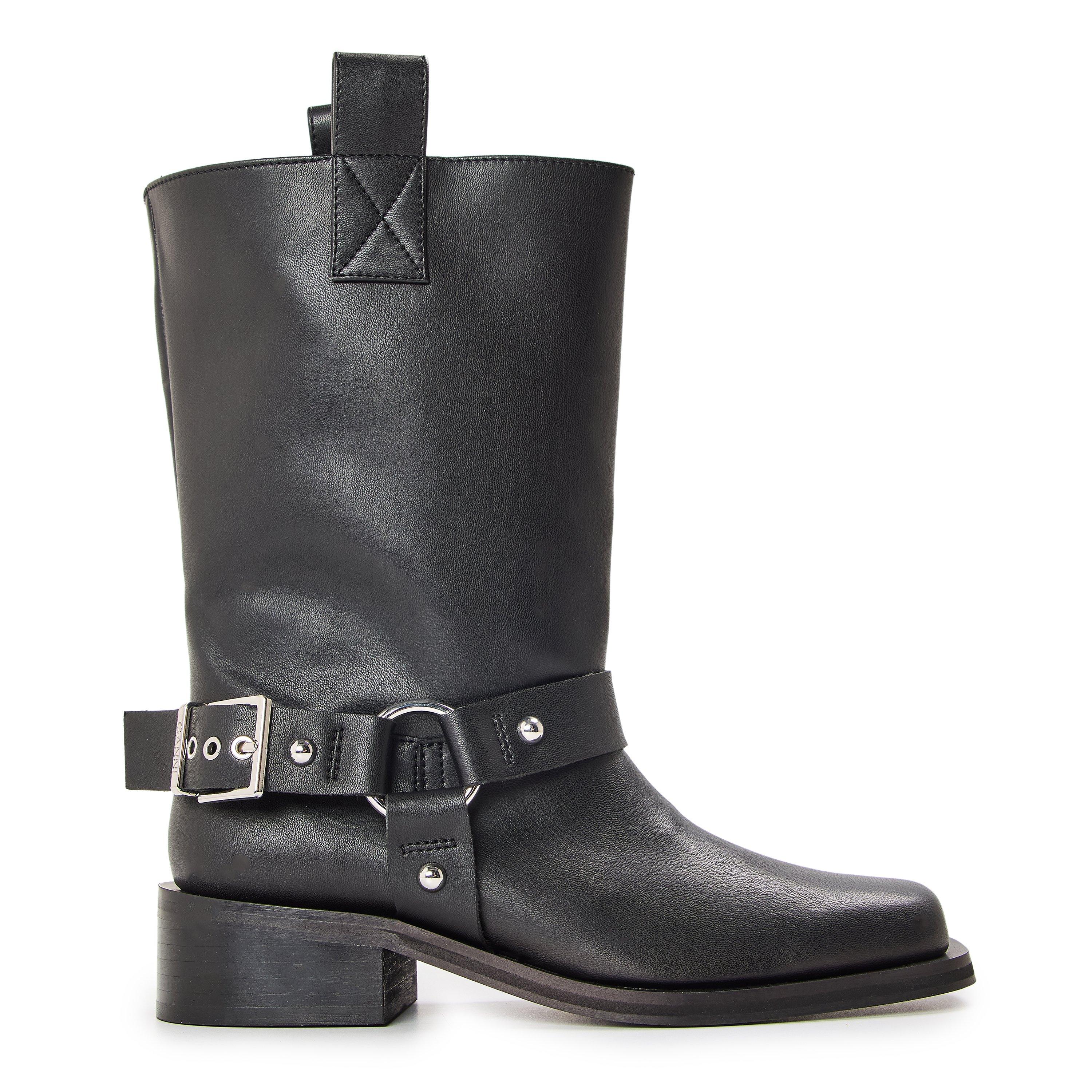 Ganni Women's Mid Shift Biker Flat Ankle Boots - Black - Size 4 (37)