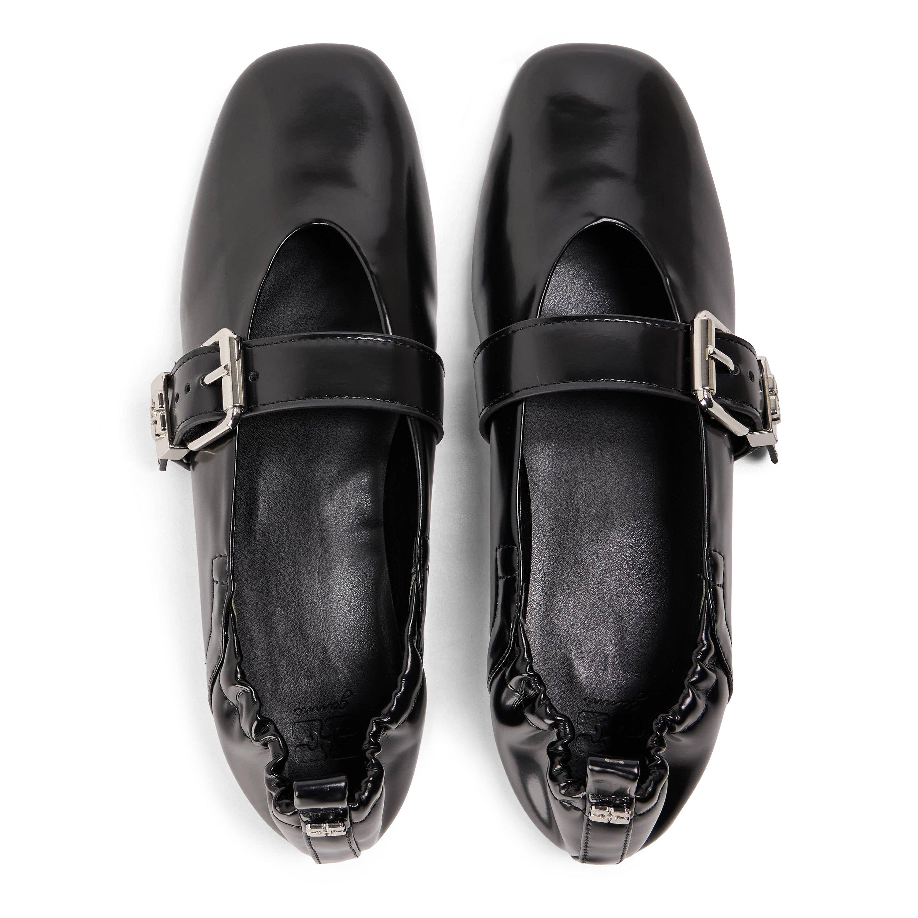 Black - Ganni - Women's Suede Balloon Box Latex Ballet Pumps - 4