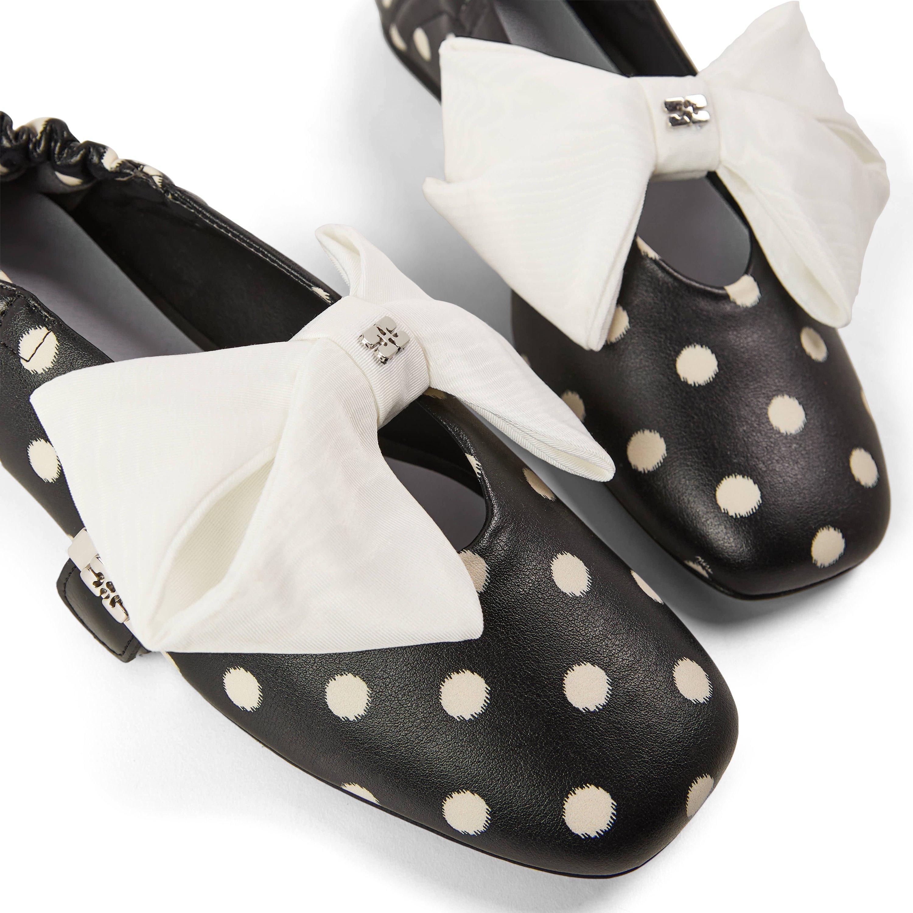 Black - Ganni - Women's Balloon Printed Plain Ballet Pumps - 3