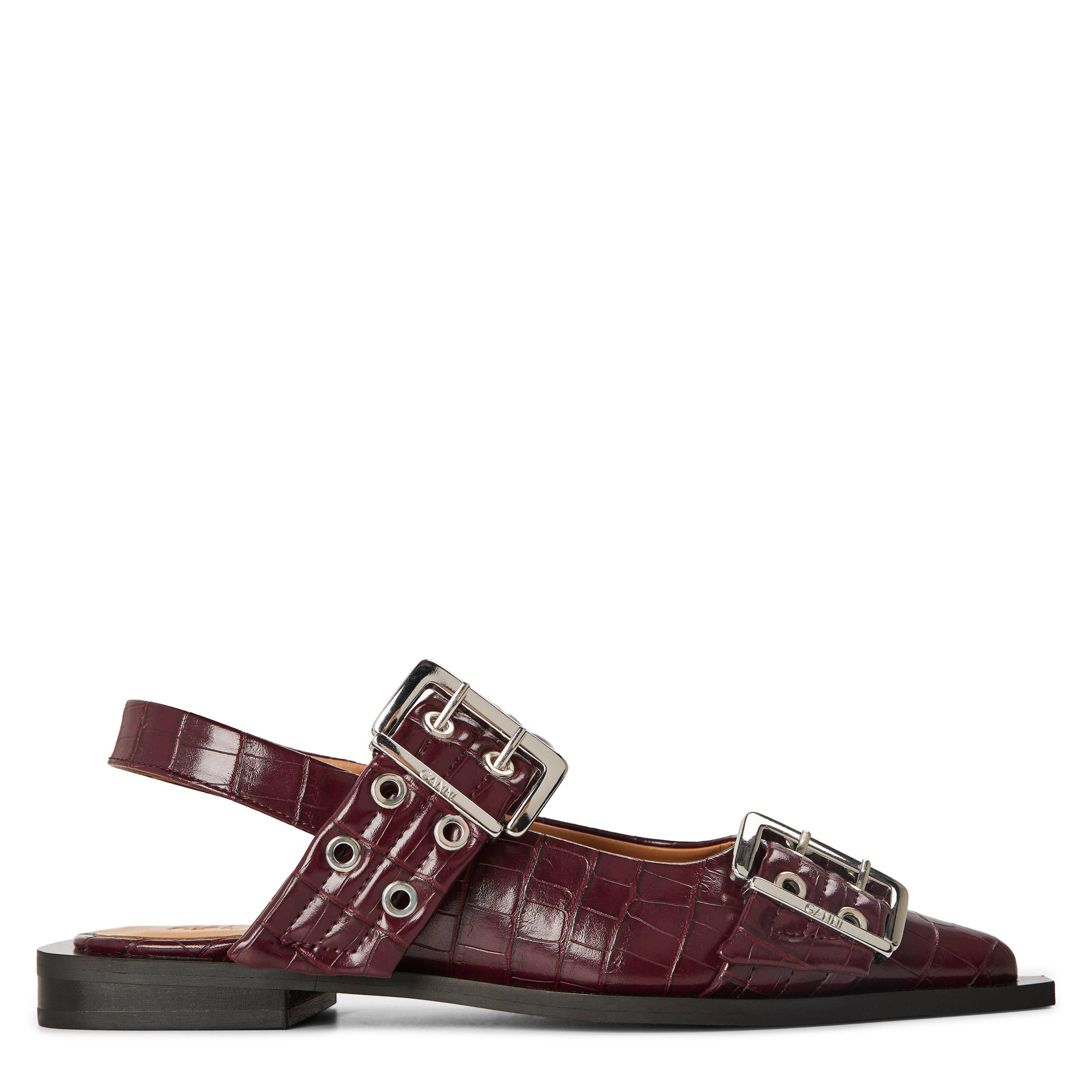 Burgundy - Ganni - Women's Feminine Buckle Ballet Pumps - 1