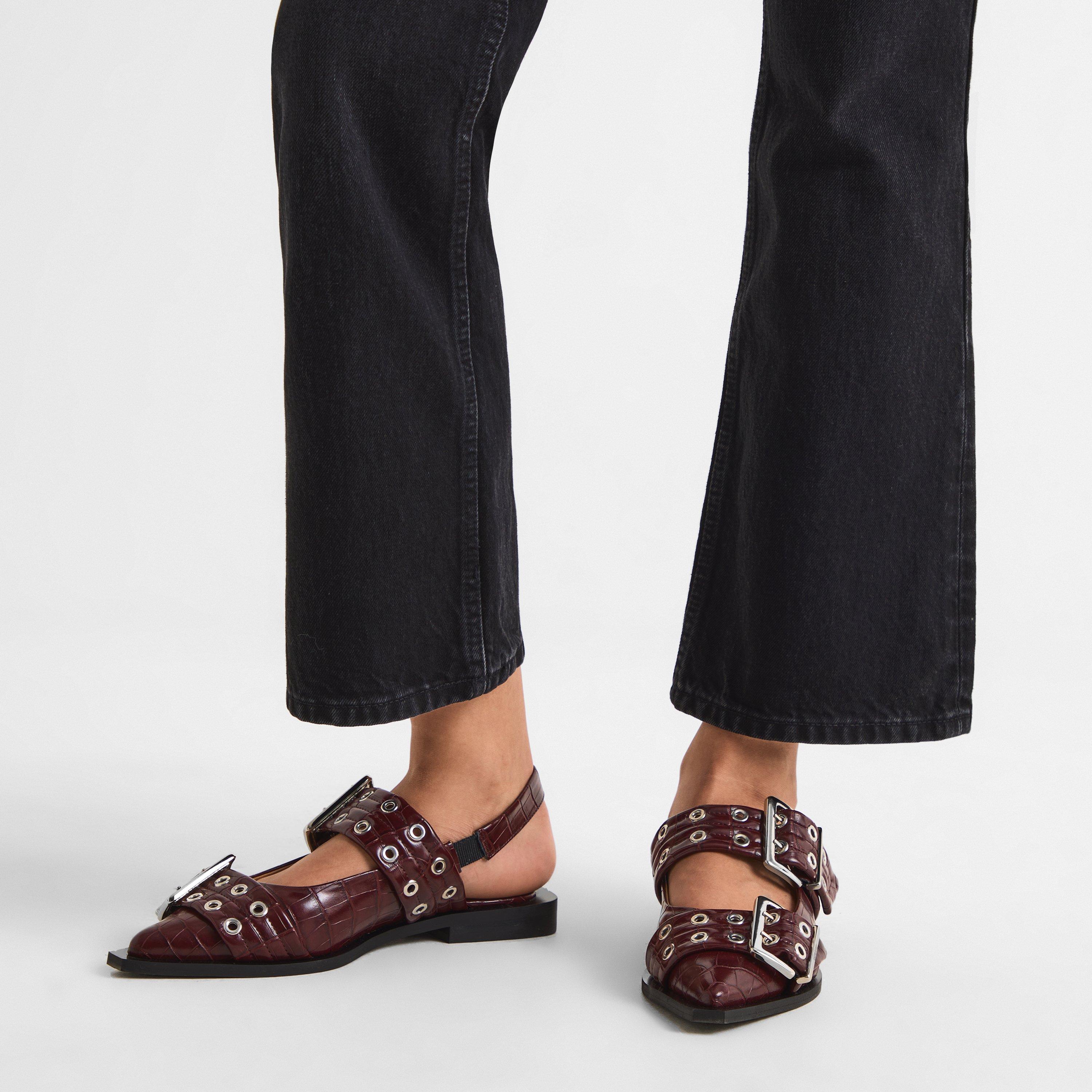 Burgundy - Ganni - Women's Feminine Buckle Ballet Pumps - 3
