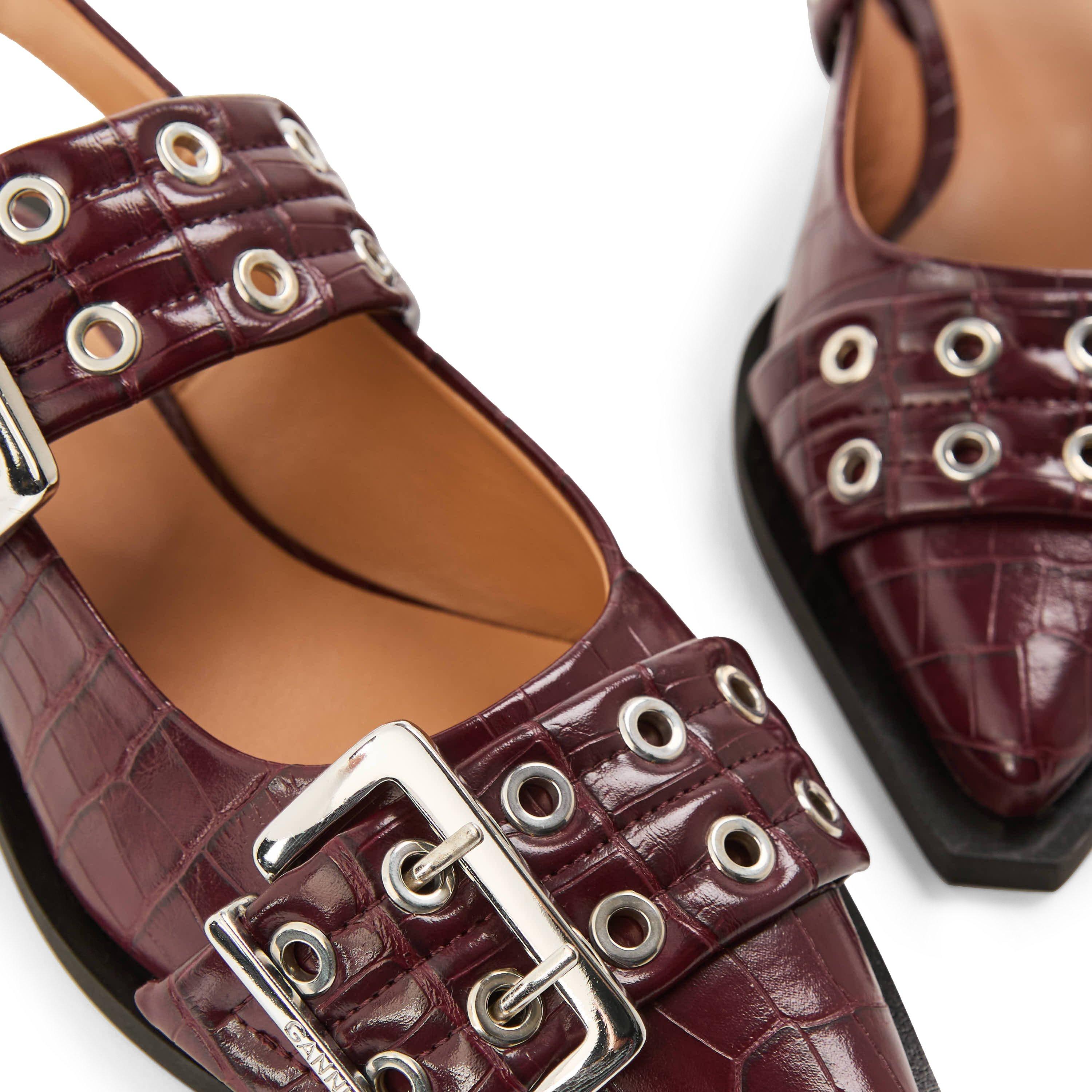 Burgundy - Ganni - Women's Feminine Buckle Ballet Pumps - 3