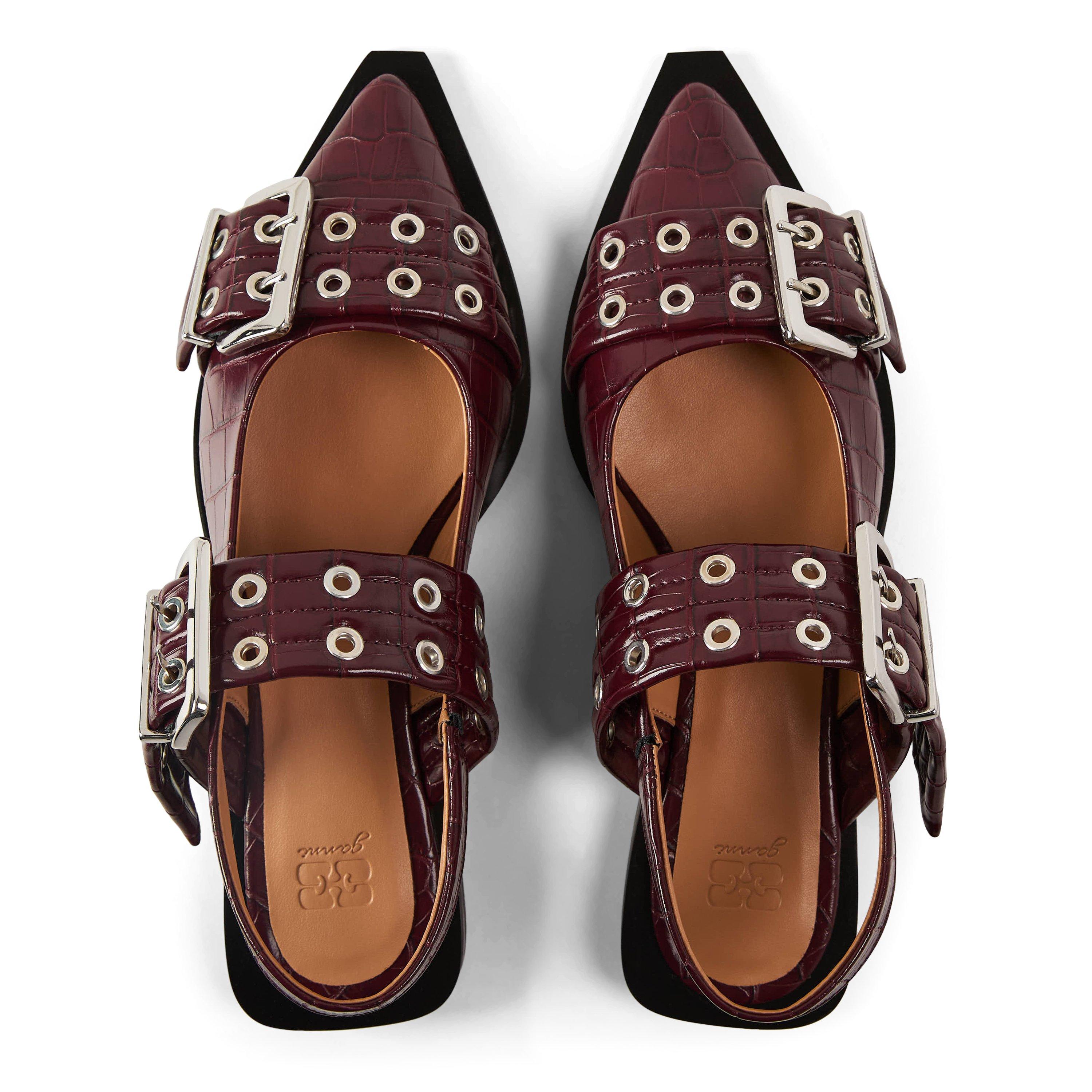 Burgundy - Ganni - Women's Feminine Buckle Ballet Pumps - 4