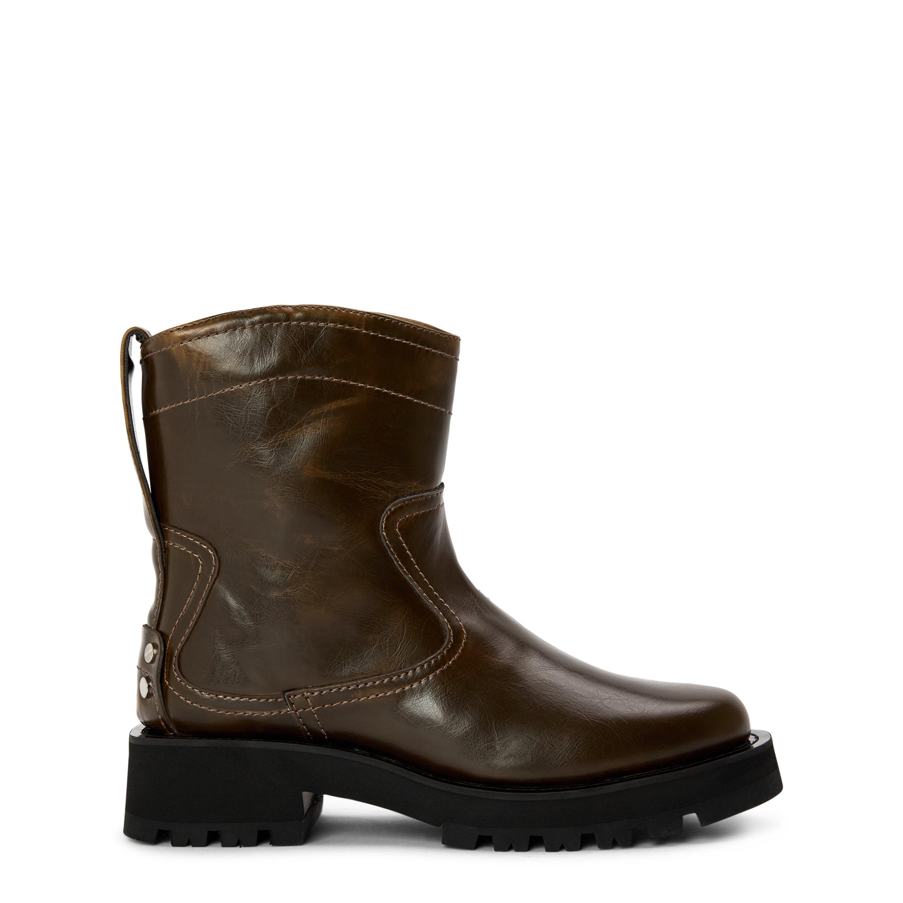 Ganni Women's Studded Crinkle Flat Ankle Boots - Dark Olive - Size 4 (37)