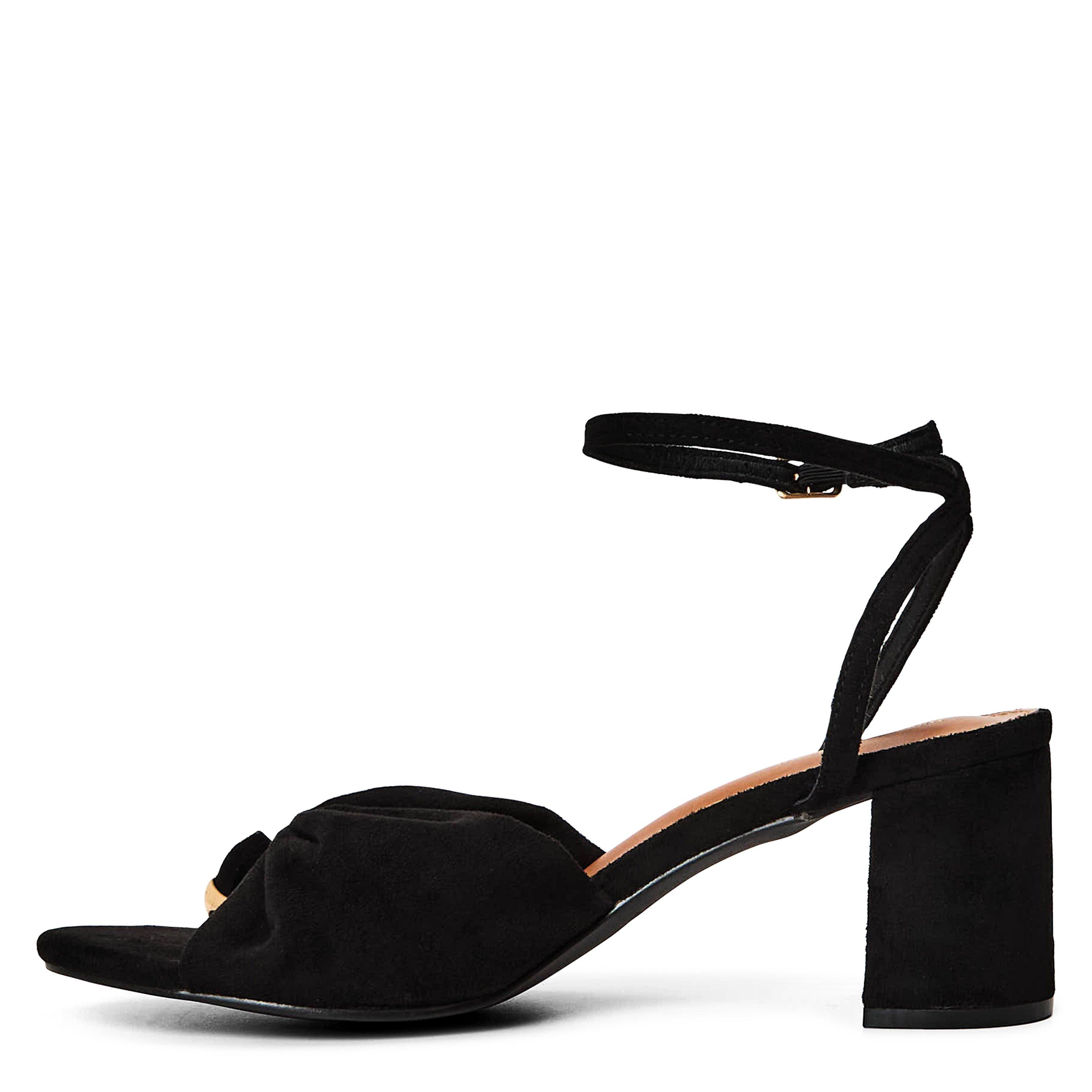 Black Suede - Wheres That From - Where’s Block Heel Ruched Buckle Sandal - 1