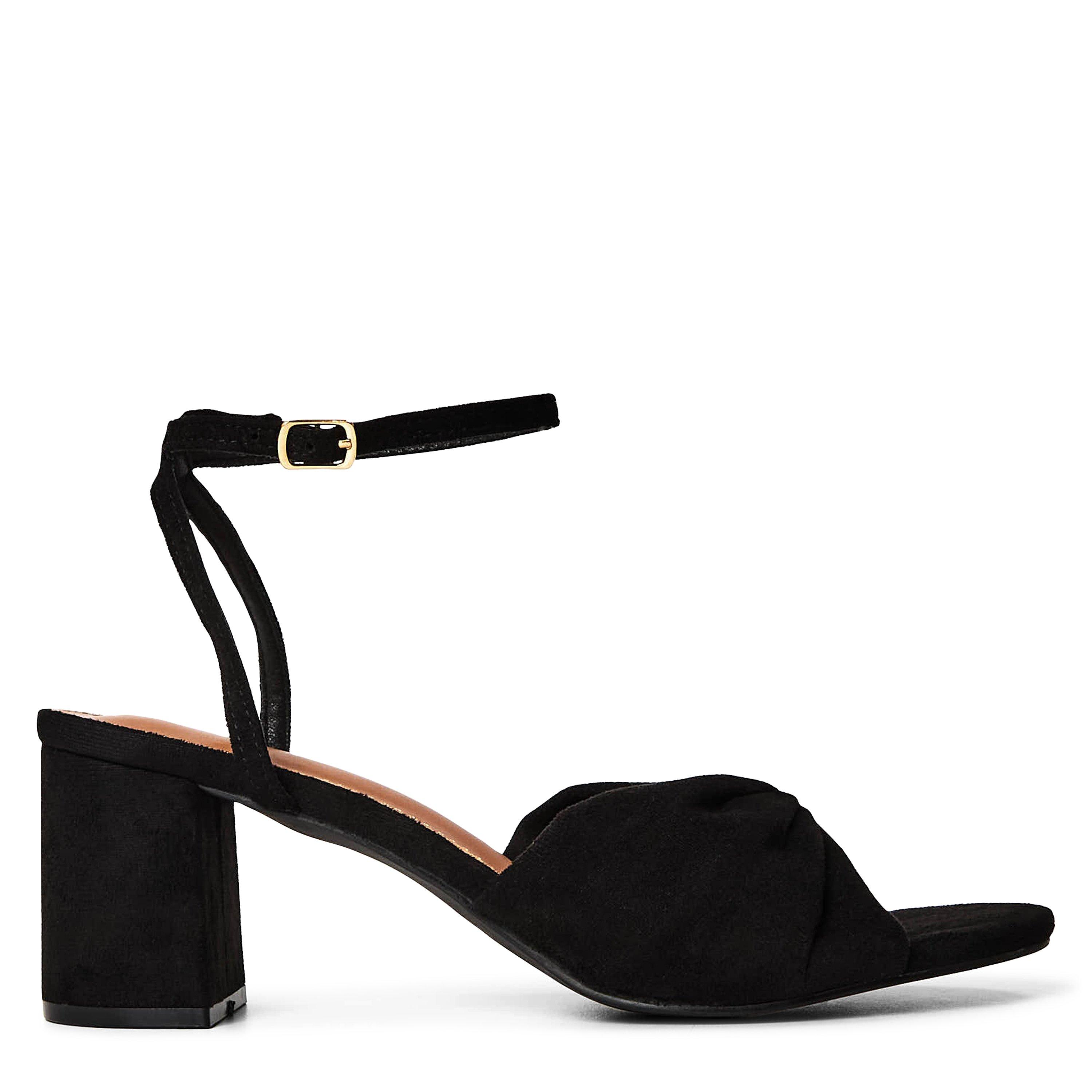 Black Suede - Wheres That From - Where’s Block Heel Ruched Buckle Sandal - 2
