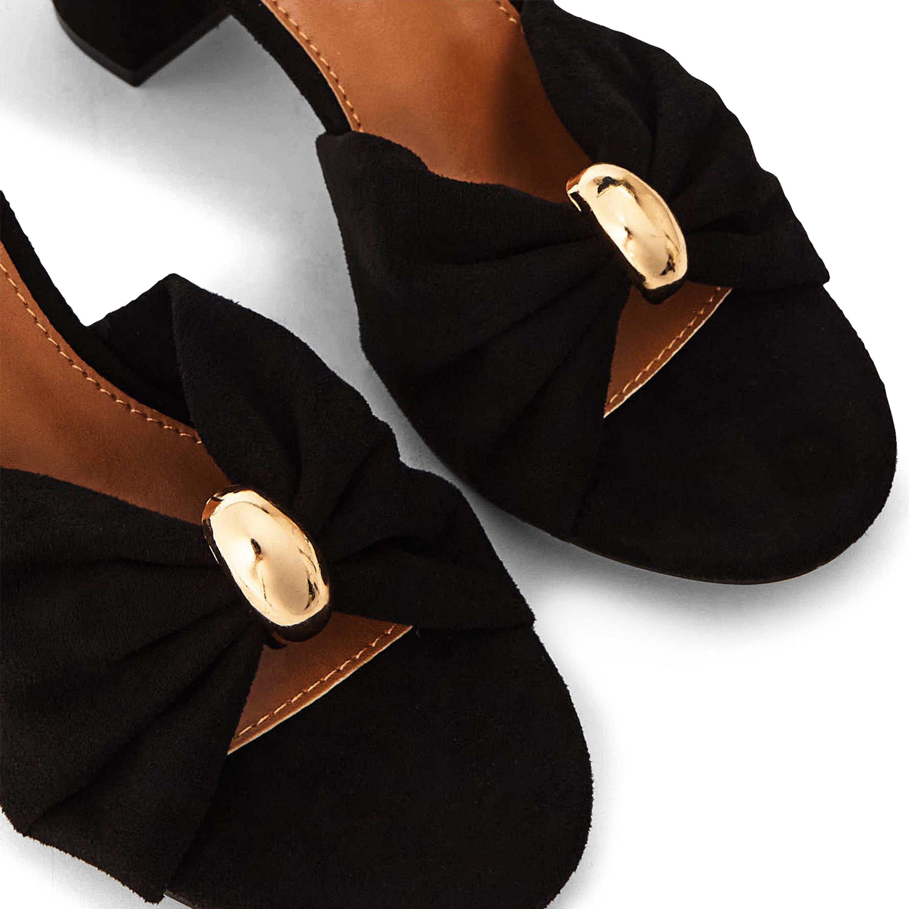 Black Suede - Wheres That From - Where’s Block Heel Ruched Buckle Sandal - 3