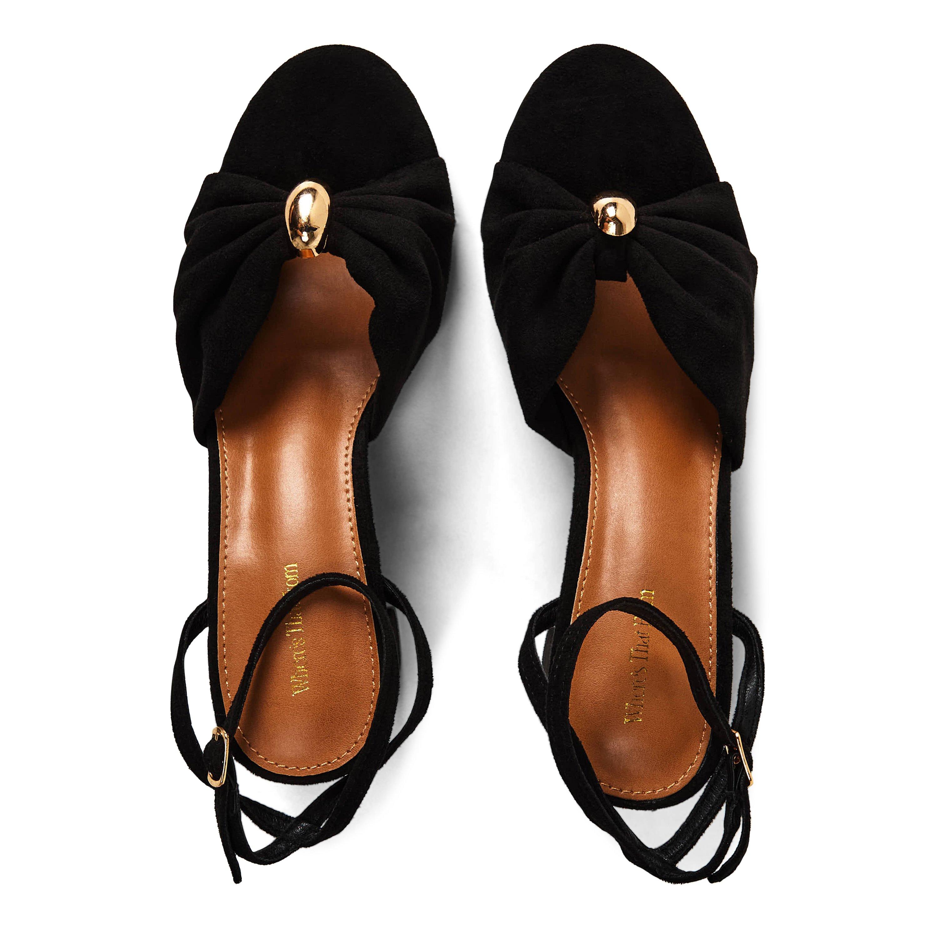 Black Suede - Wheres That From - Where’s Block Heel Ruched Buckle Sandal - 4