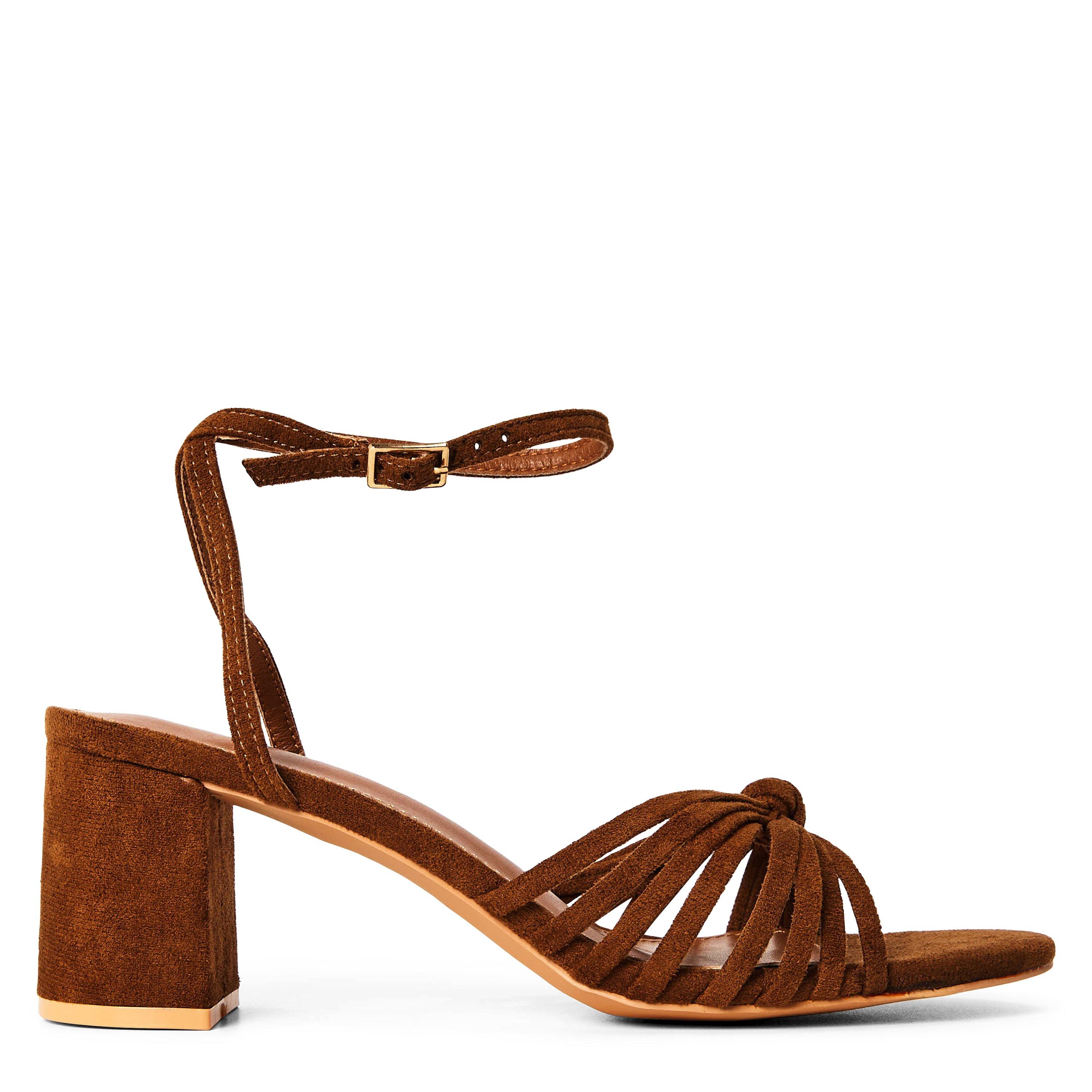 Cognac Suede - Wheres That From - Where’s Knotted Block Heel Sandal With Ankle Strap - 1