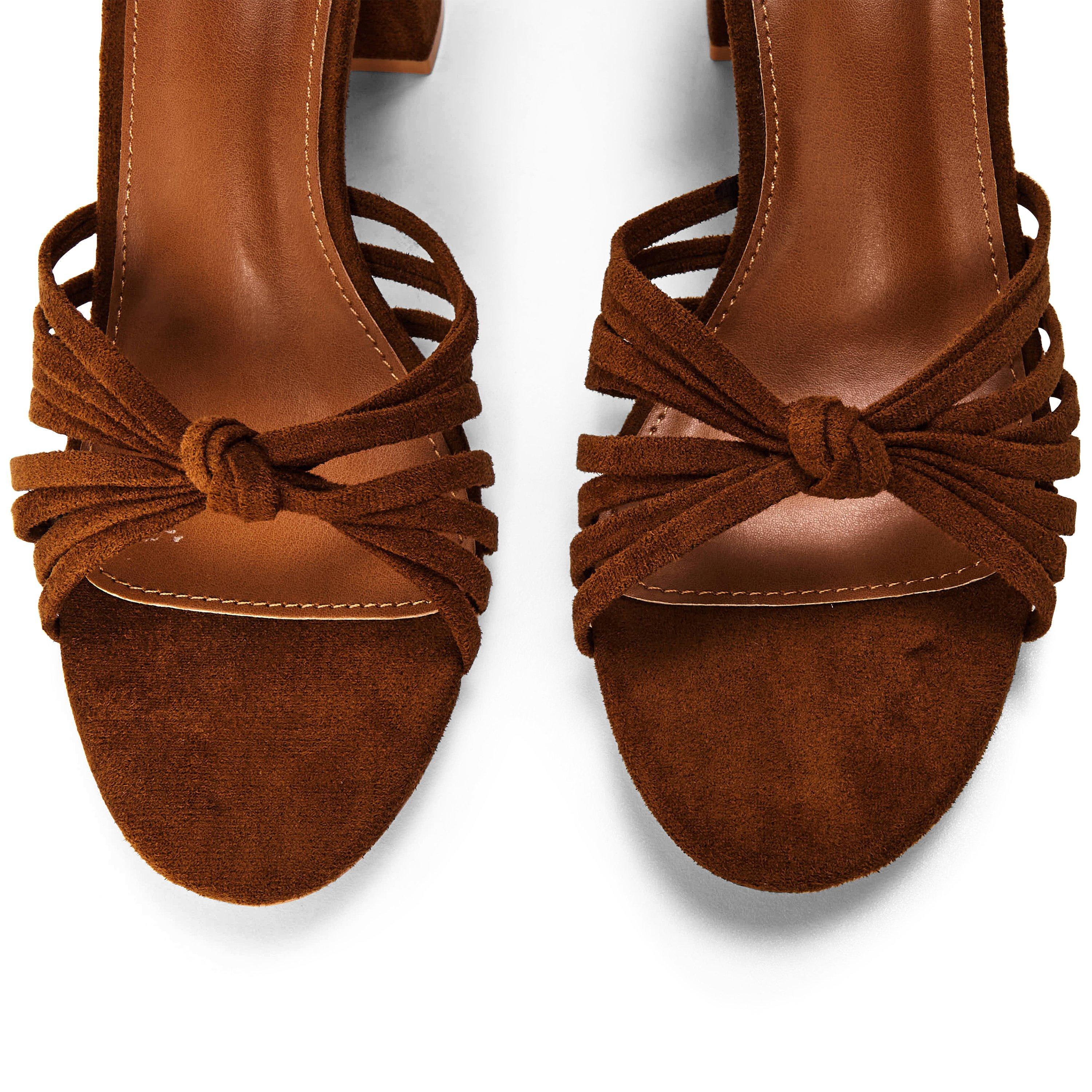 Cognac Suede - Wheres That From - Where’s Knotted Block Heel Sandal With Ankle Strap - 3