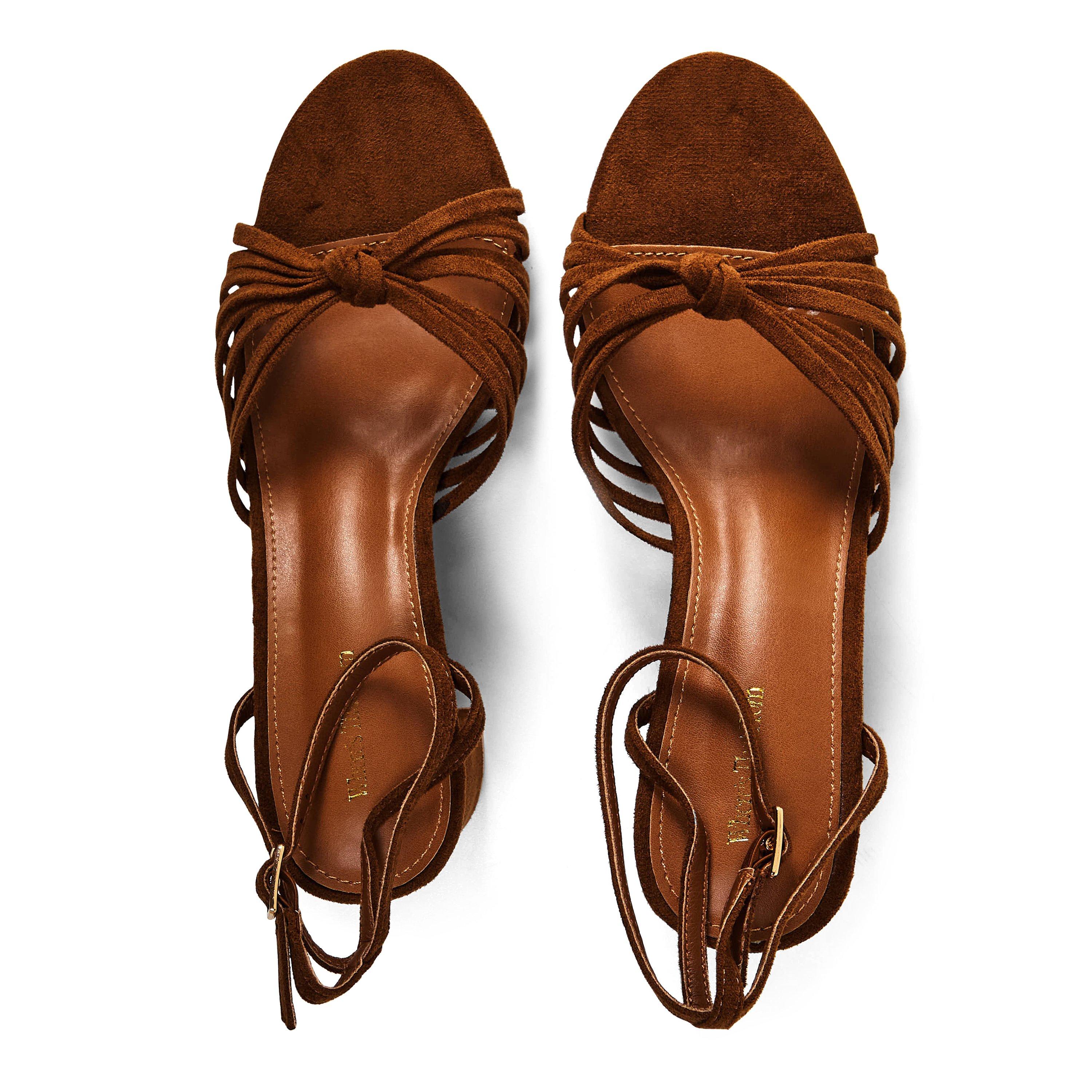 Cognac Suede - Wheres That From - Where’s Knotted Block Heel Sandal With Ankle Strap - 4