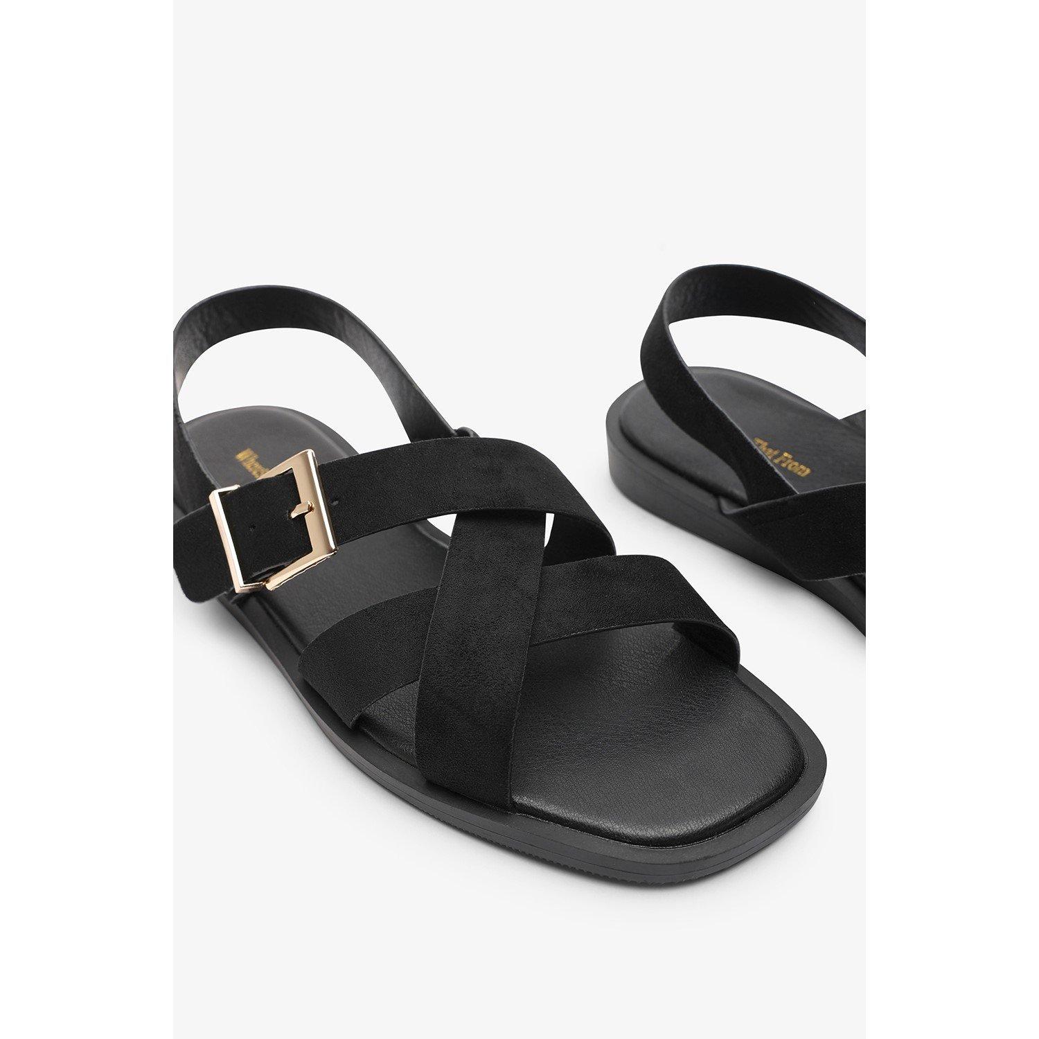 Zwart suède - Wheres That From - Where’s Cross Over Open Toe Sandals - 5