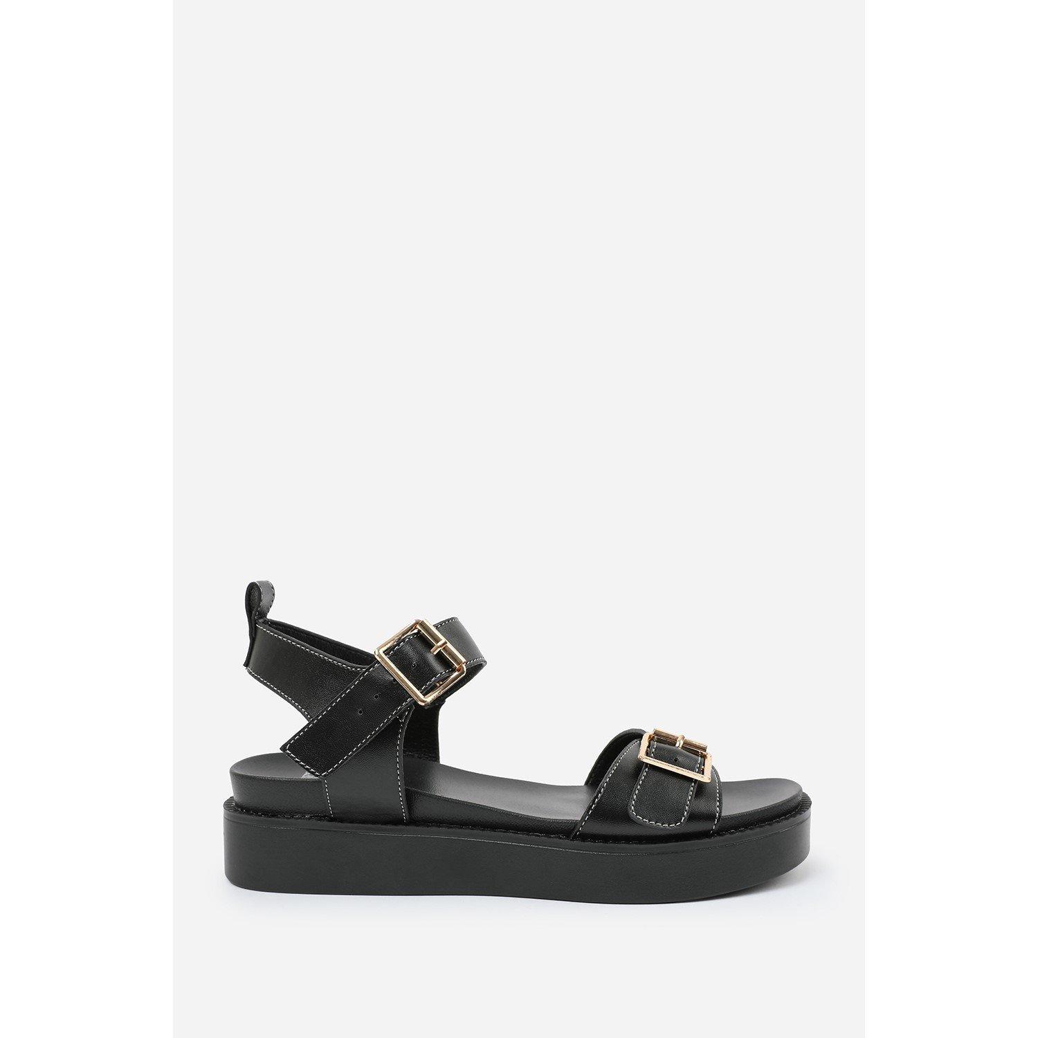Zwart PU - Wheres That From - Where’s Double Buckle Strap Platform Sandals - 2