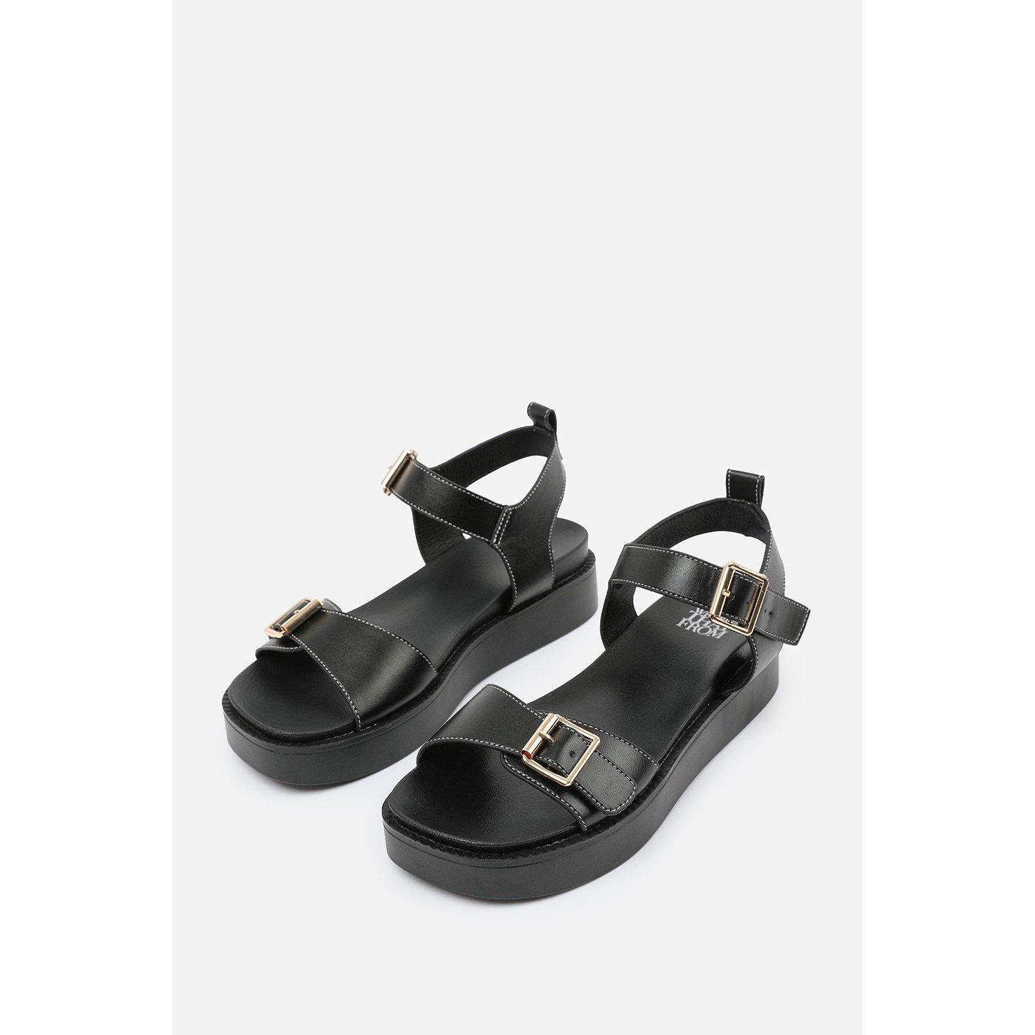Zwart PU - Wheres That From - Where’s Double Buckle Strap Platform Sandals - 3