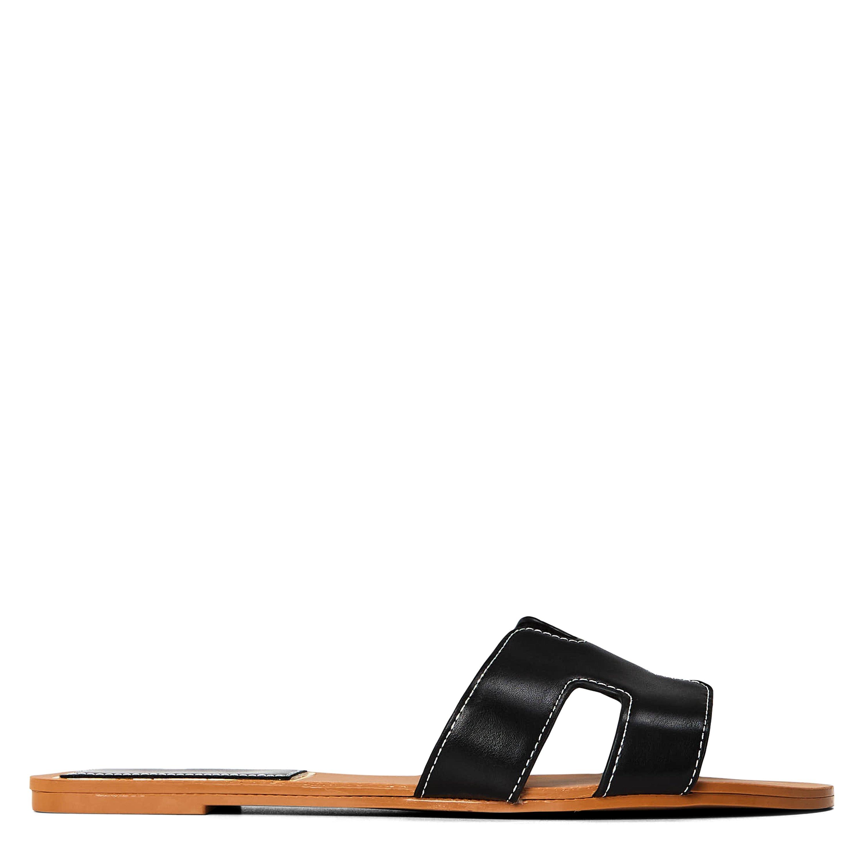 Cuir noir PU - Wheres That From - Where’s Cut Out Design Slide On Sandals - 1