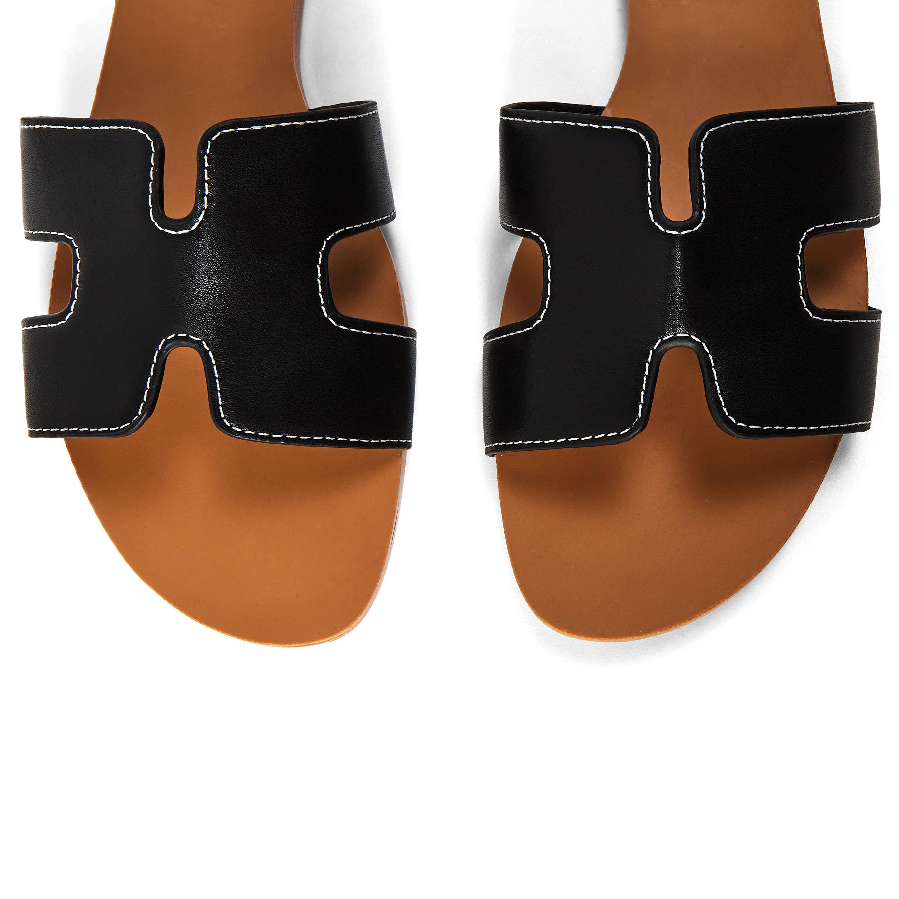 Cuir noir PU - Wheres That From - Where’s Cut Out Design Slide On Sandals - 3