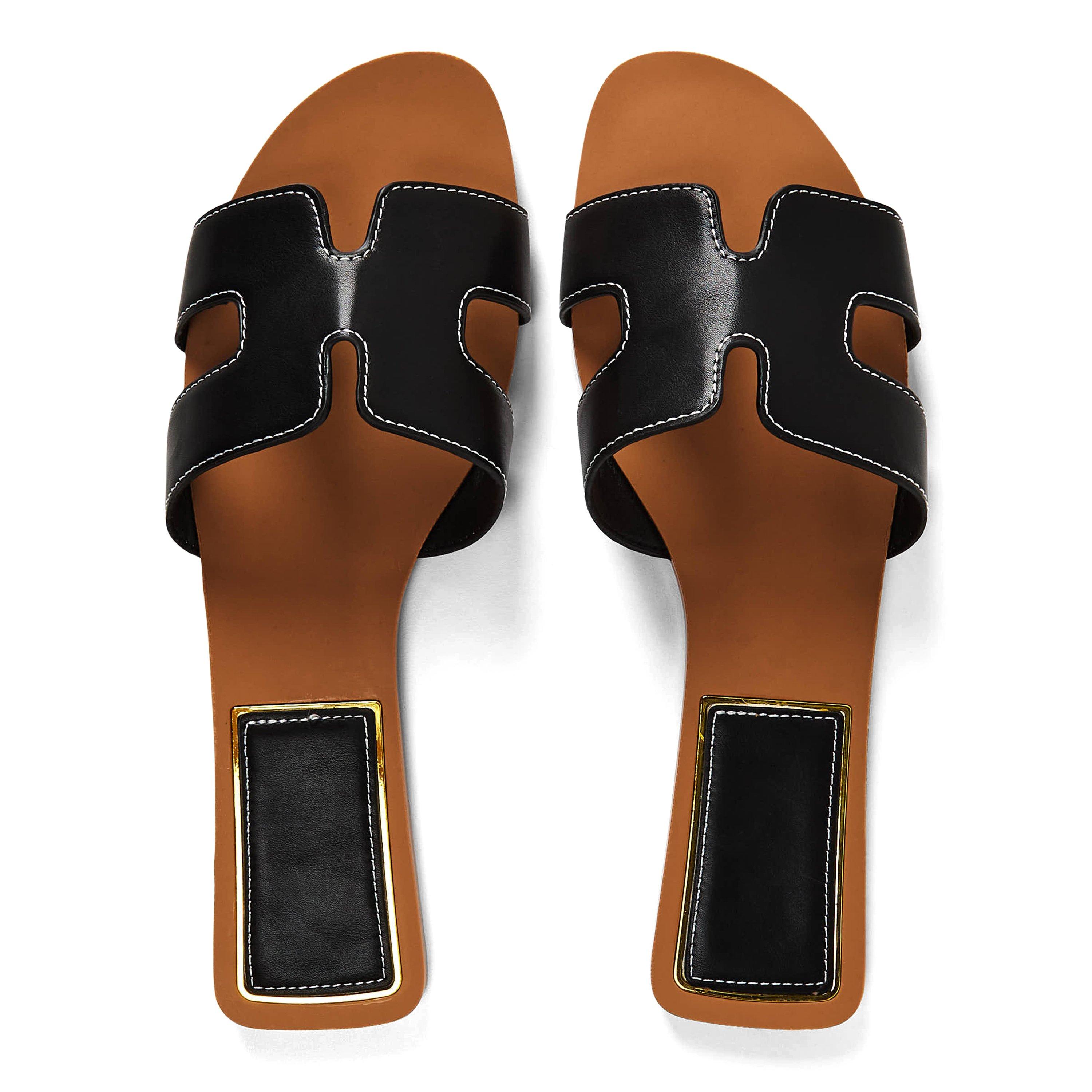 Cuir noir PU - Wheres That From - Where’s Cut Out Design Slide On Sandals - 4